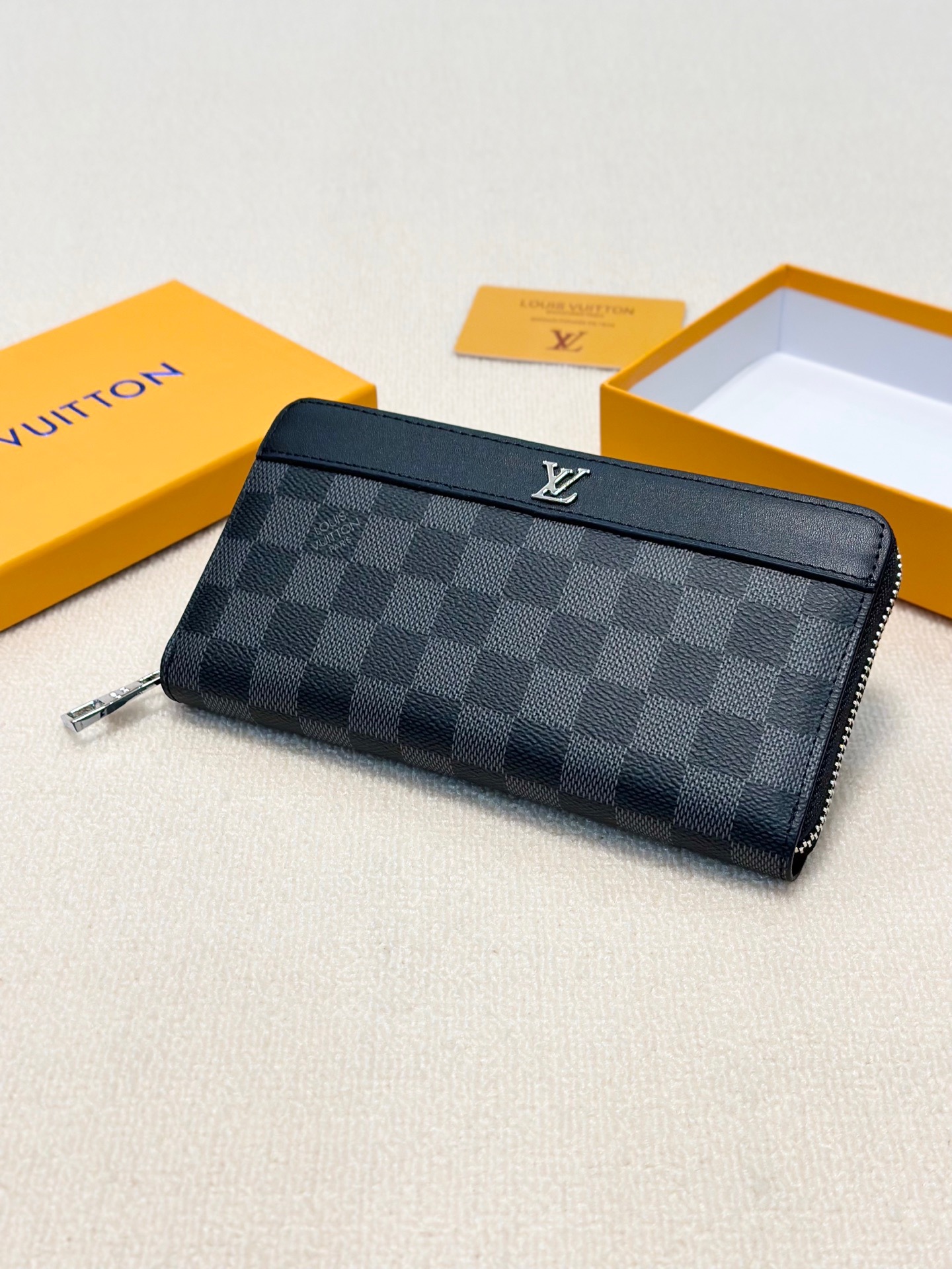 LV新款男士手包 ブラックチェック柄 大容量