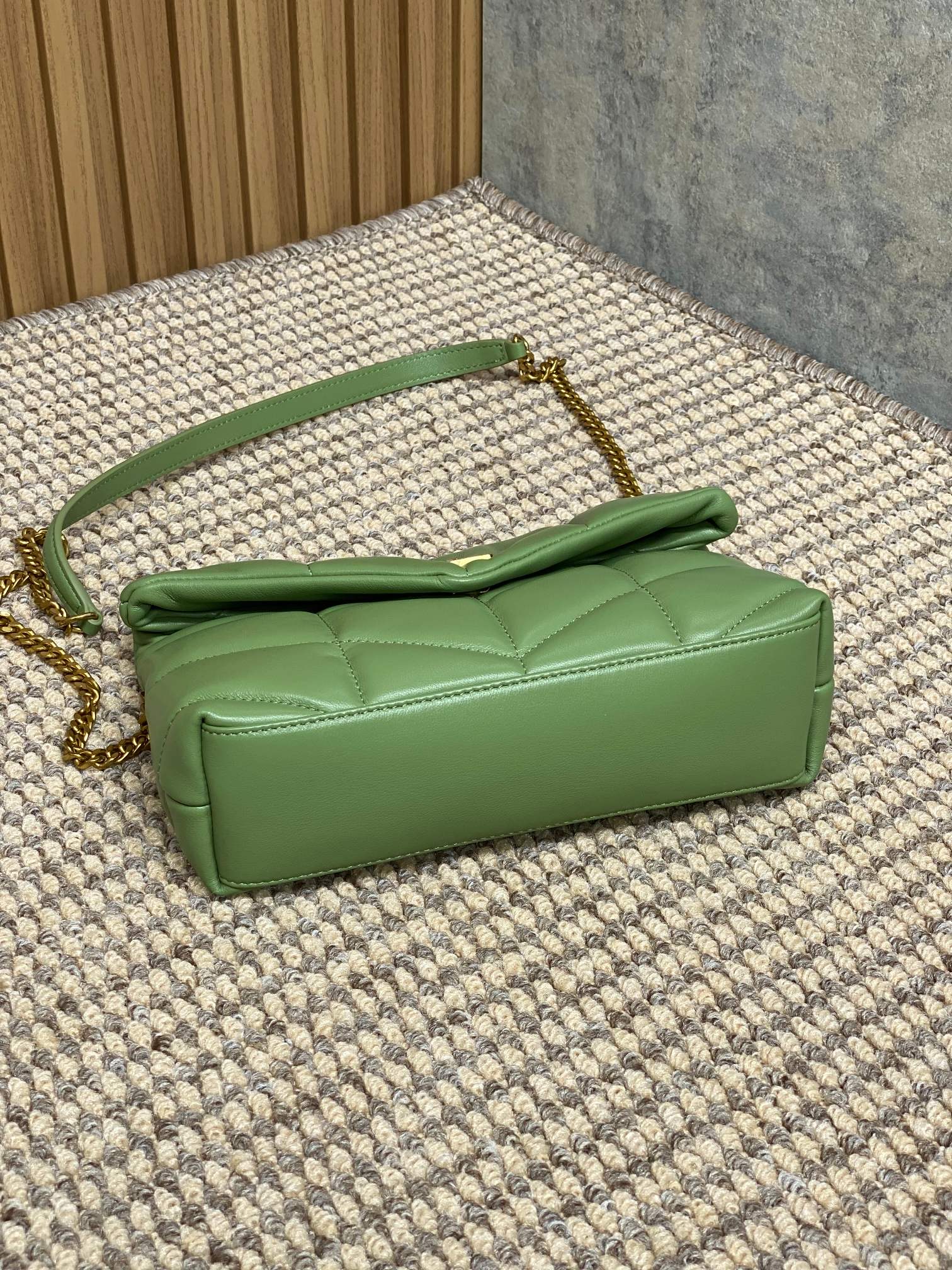 Saint Laurent YSL LOULOU original UFFER mini bag, bi-foldable back shoulder, quilted lambskin bag, brushed metal trim, grosgrain lining, magnetic