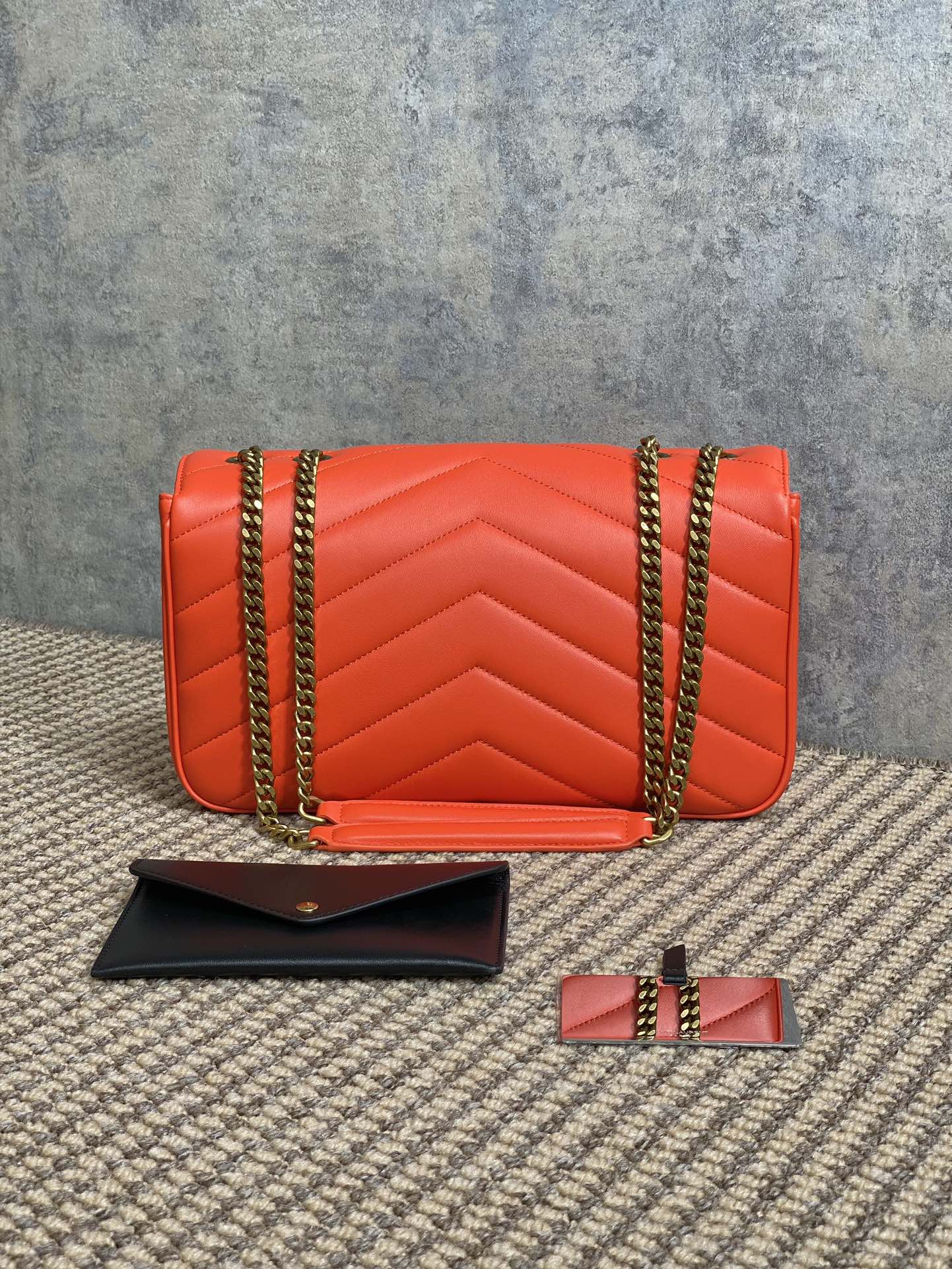 YSL Style Red Leather Card Holder Lookbook Reference image 2
