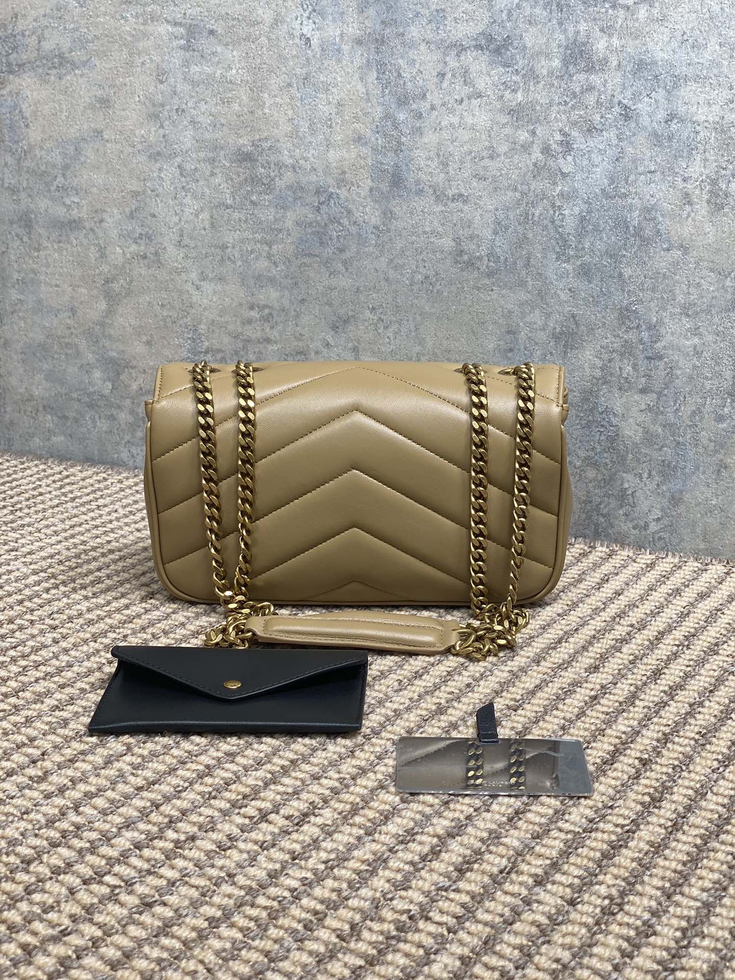 YSL Style Beige Leather Card Holder Lookbook Reference image 2