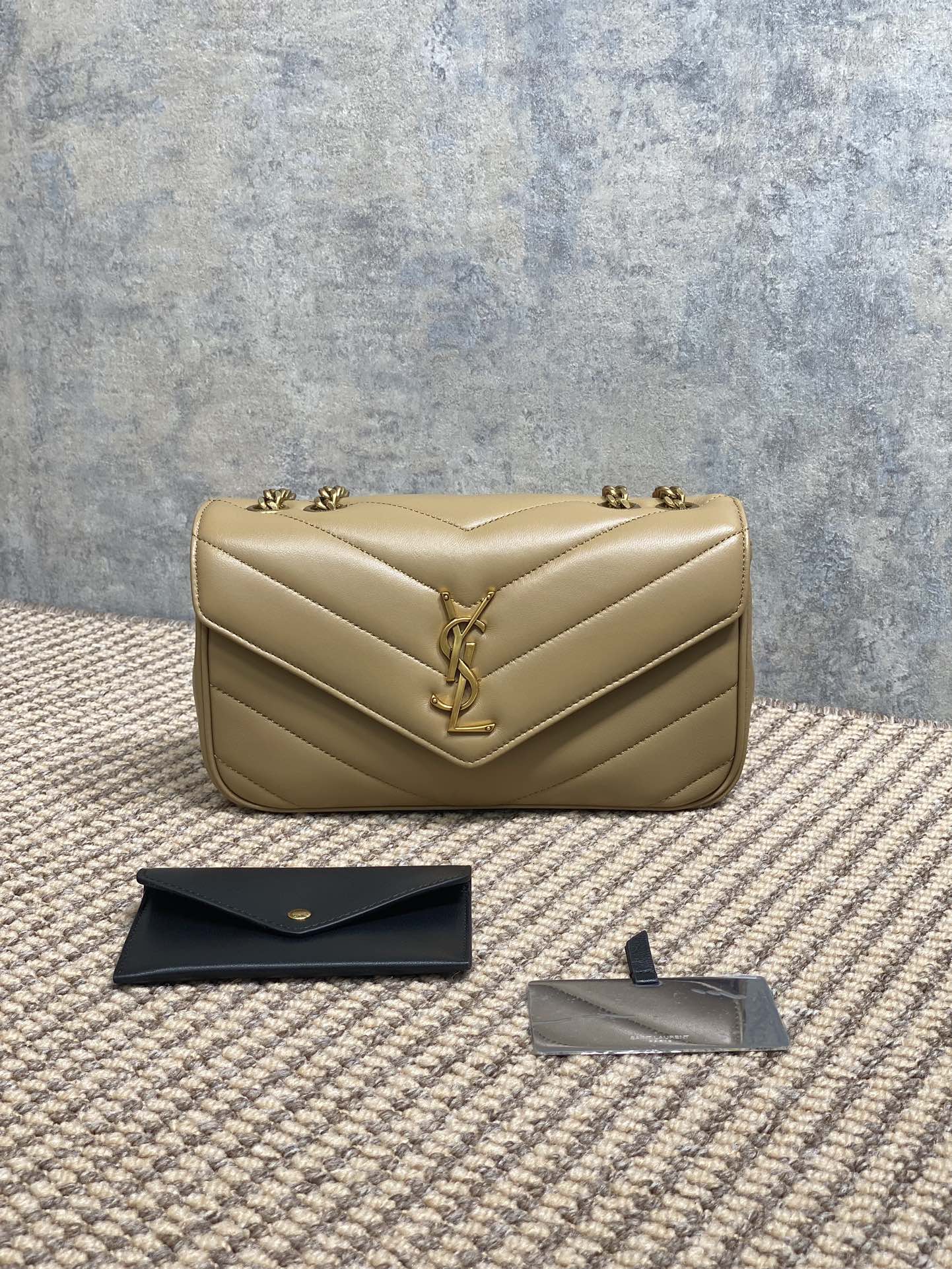 YSL Style Beige Leather Card Holder Lookbook Reference image 1