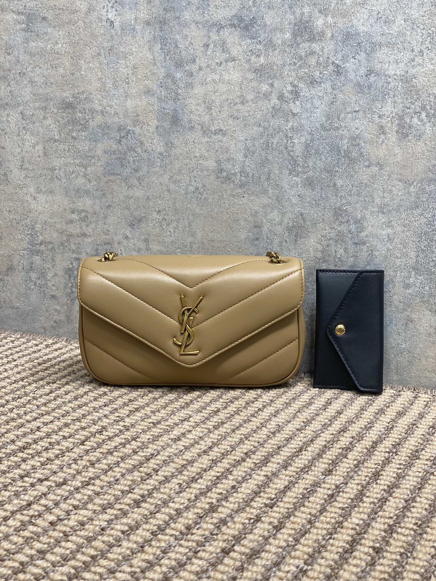 YSL Style Beige Leather Card Holder Lookbook Reference image 1