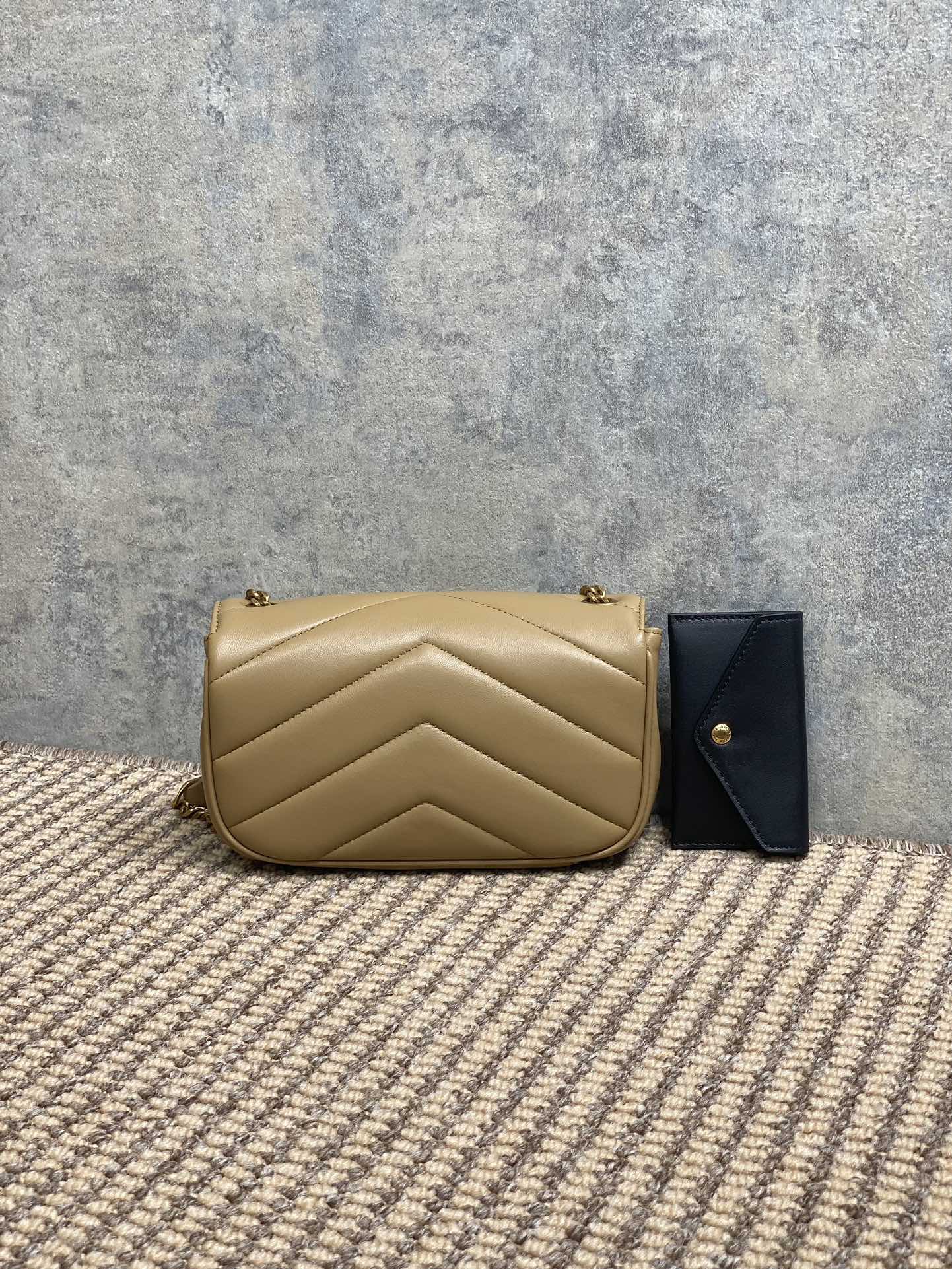 YSL Style Beige Leather Card Holder Lookbook Reference image 2