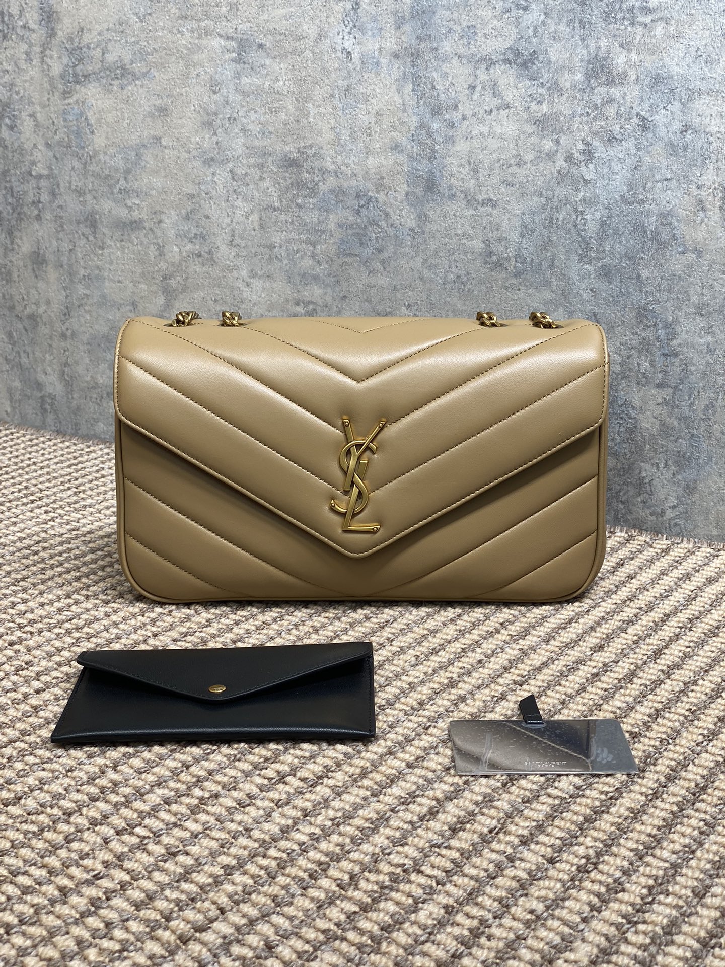 YSL Style Beige Leather Card Holder Lookbook Reference image 1