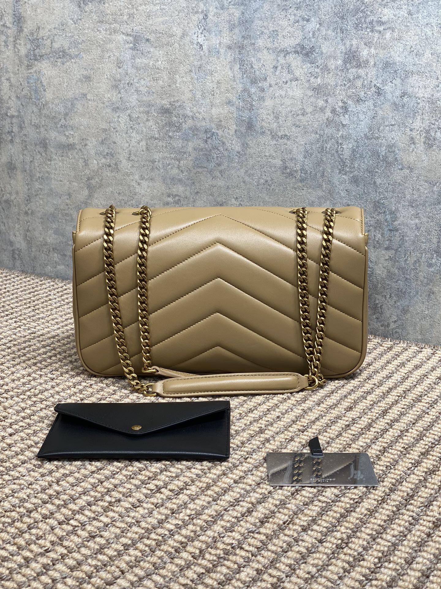 YSL Style Beige Leather Card Holder Lookbook Reference image 2