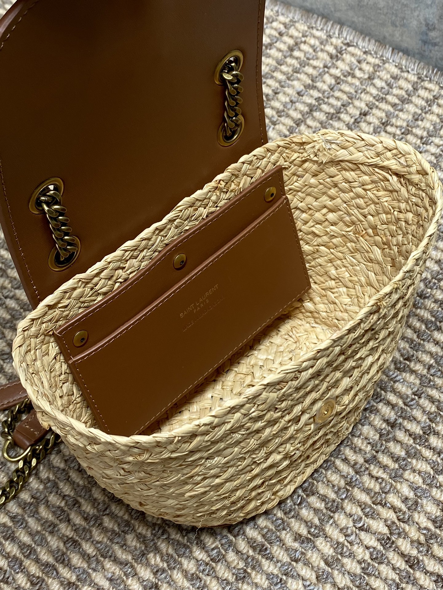 YSL Raffia Basket Chain Shoulder Bag