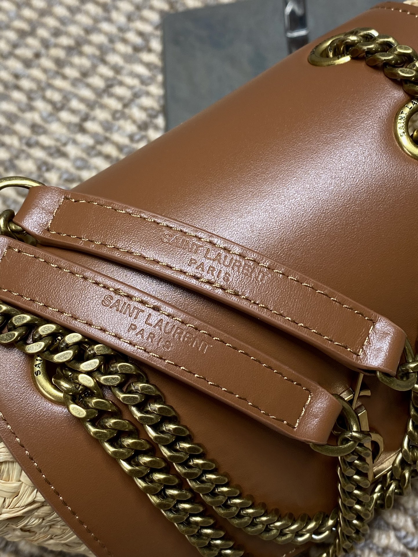 YSL Raffia Basket Chain Shoulder Bag