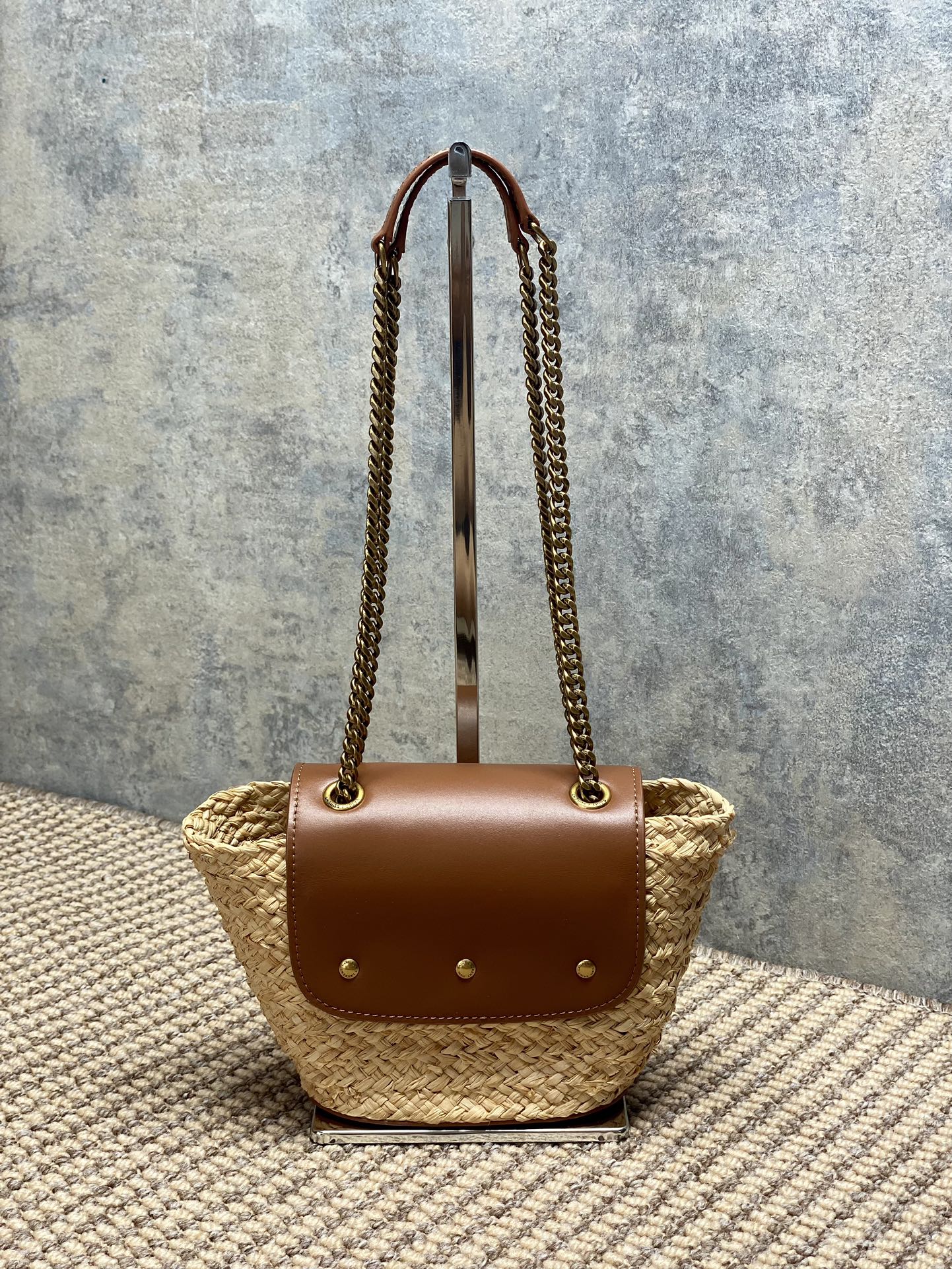 YSL Raffia Basket Chain Shoulder Bag