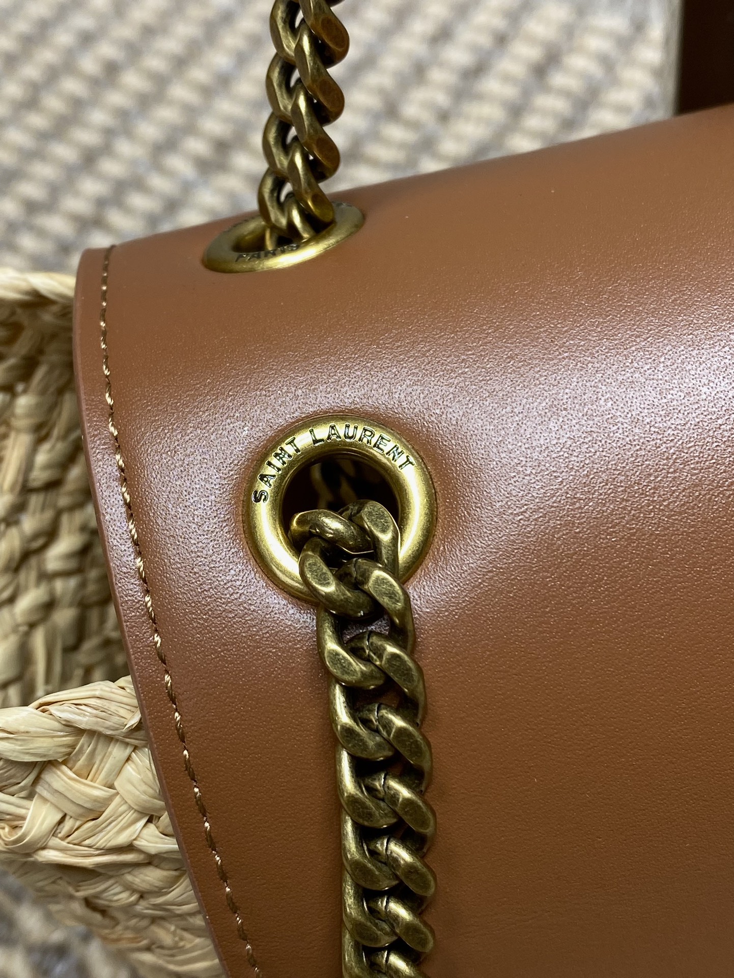 YSL Raffia Basket Chain Shoulder Bag