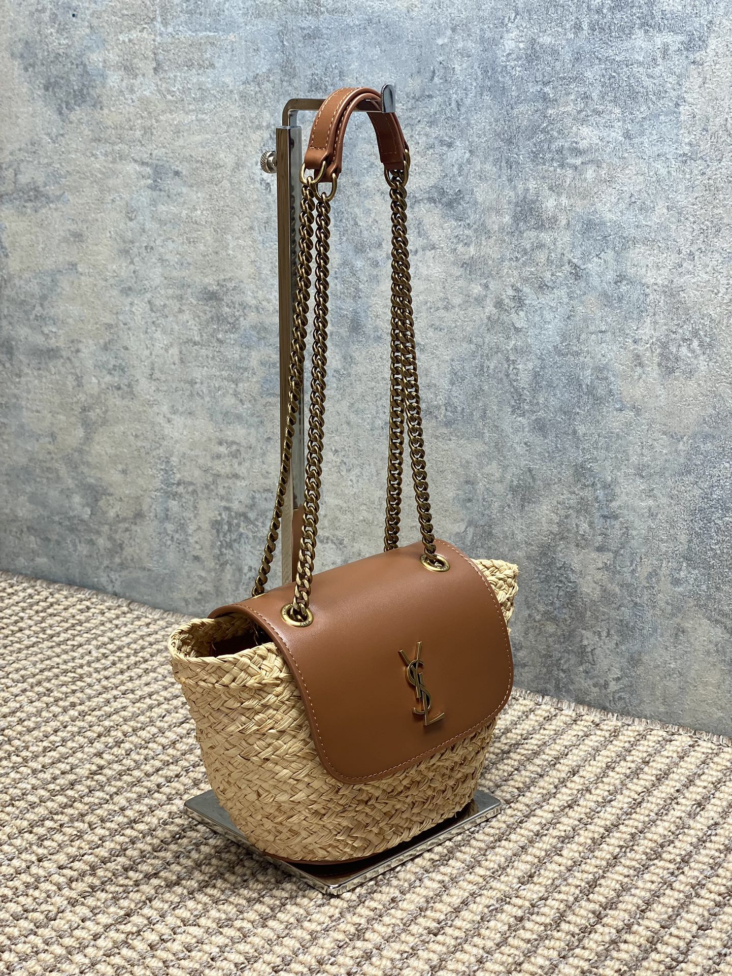 YSL Raffia Basket Chain Shoulder Bag