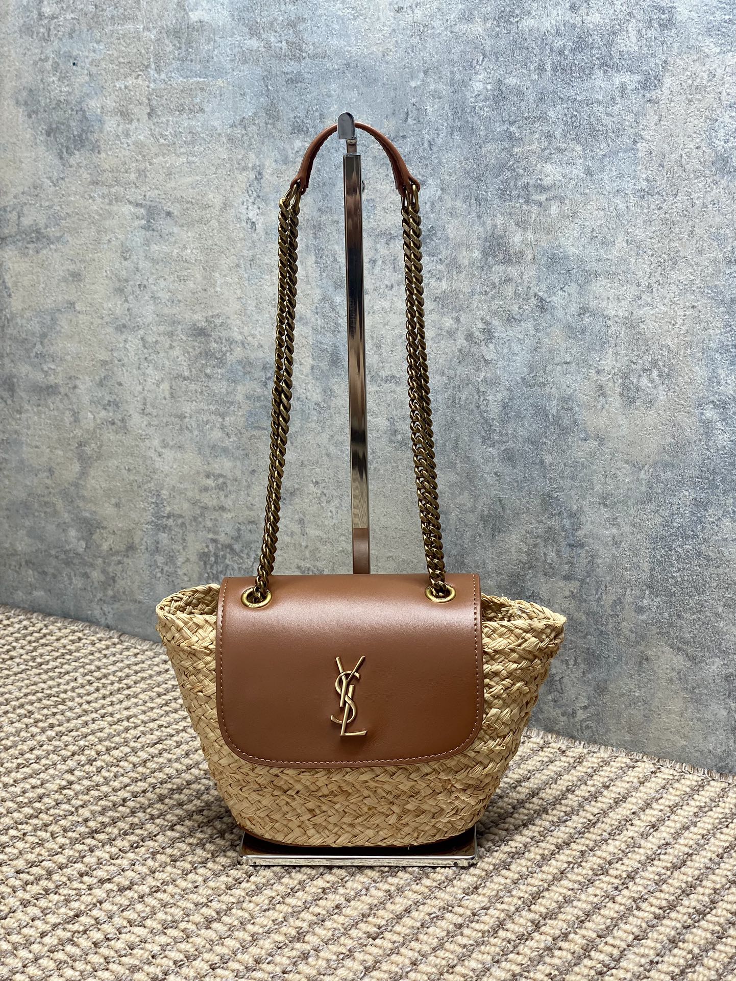 YSL Raffia Basket Chain Shoulder Bag