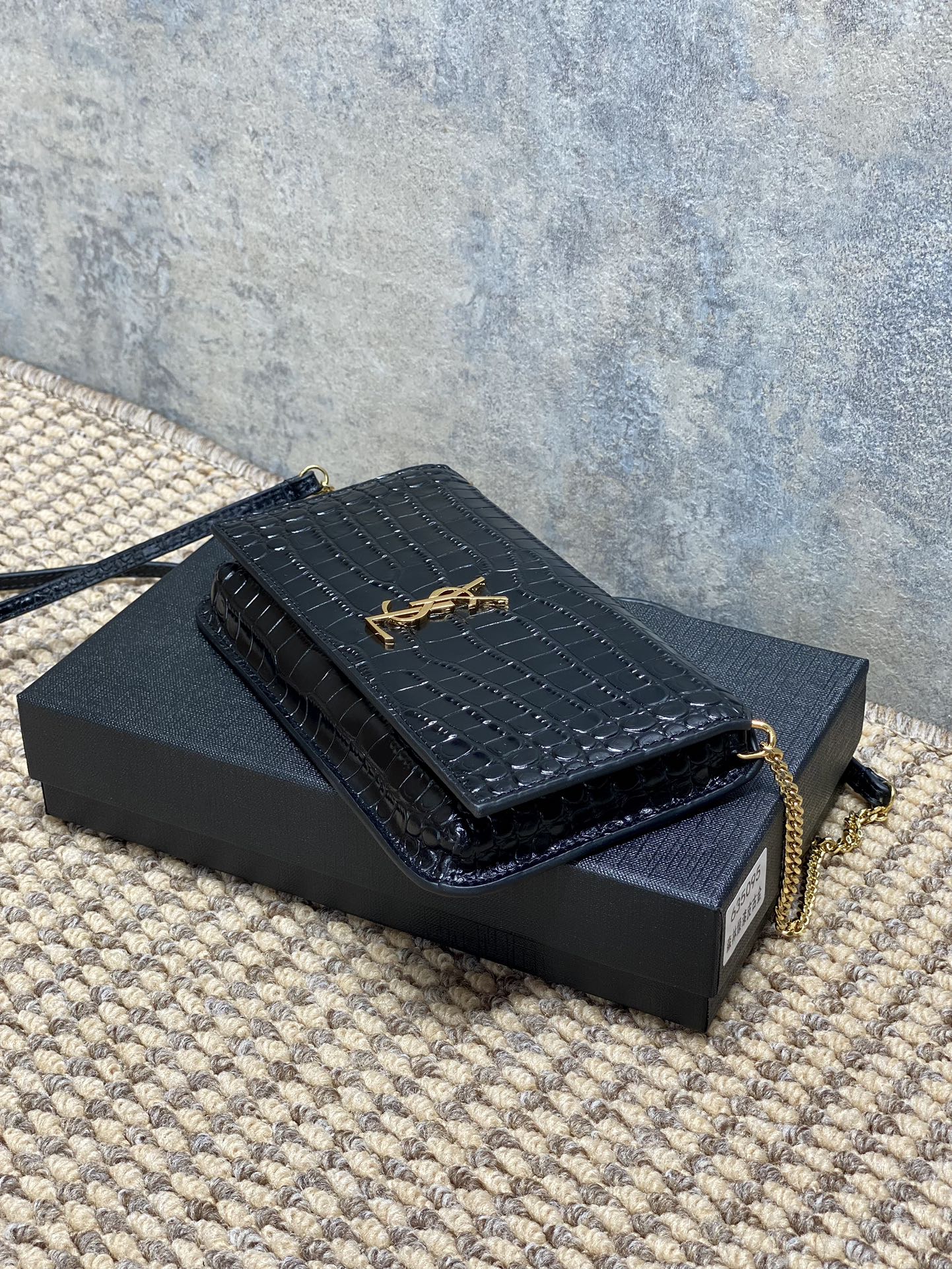 YSL Croc Embossed Leather Chain Crossbody Bag