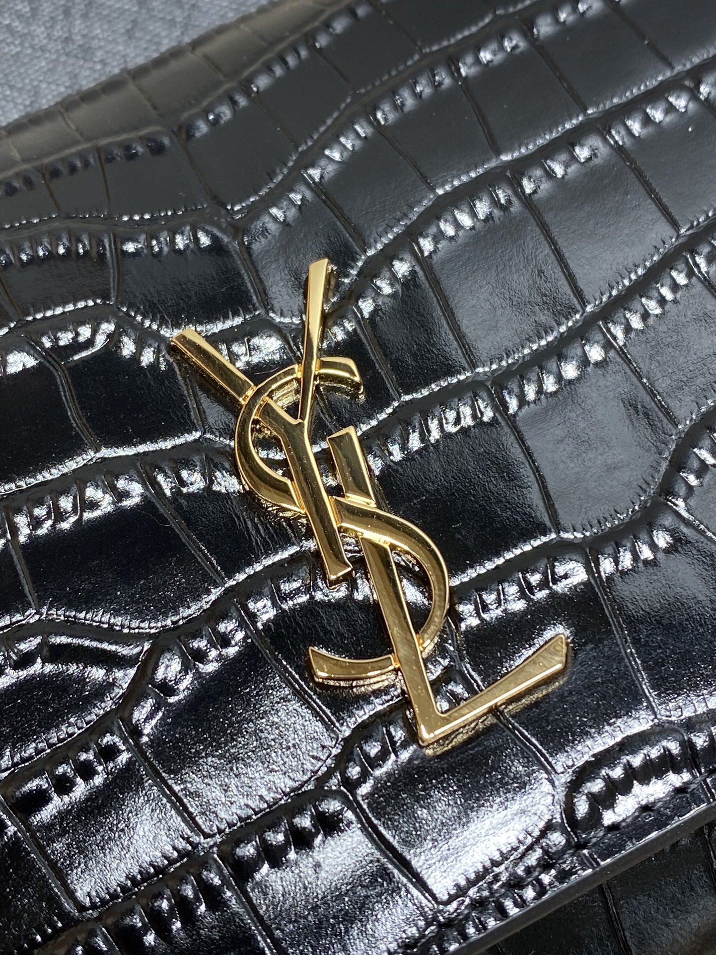 YSL Croc Embossed Leather Chain Crossbody Bag