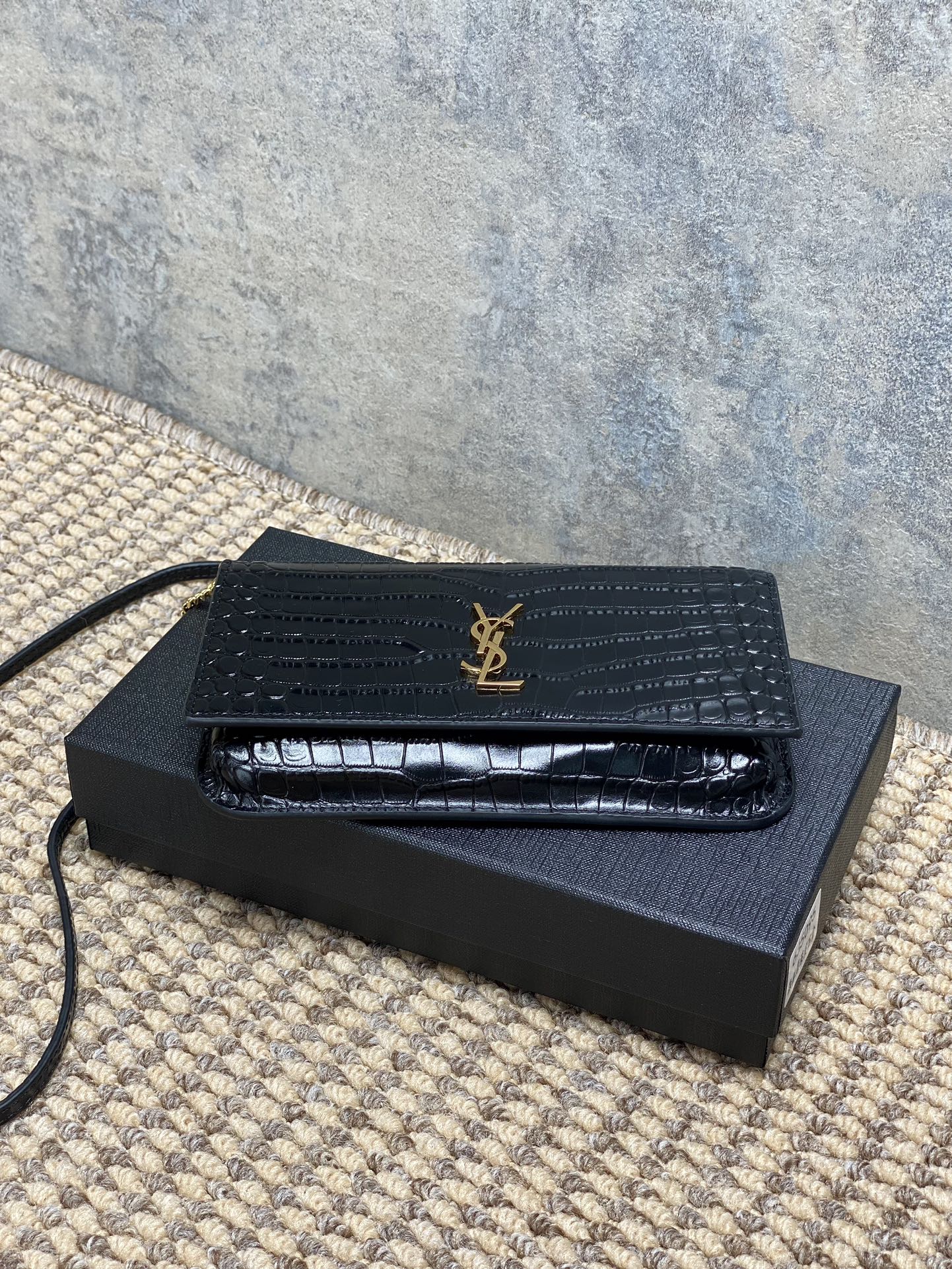 YSL Croc Embossed Leather Chain Crossbody Bag