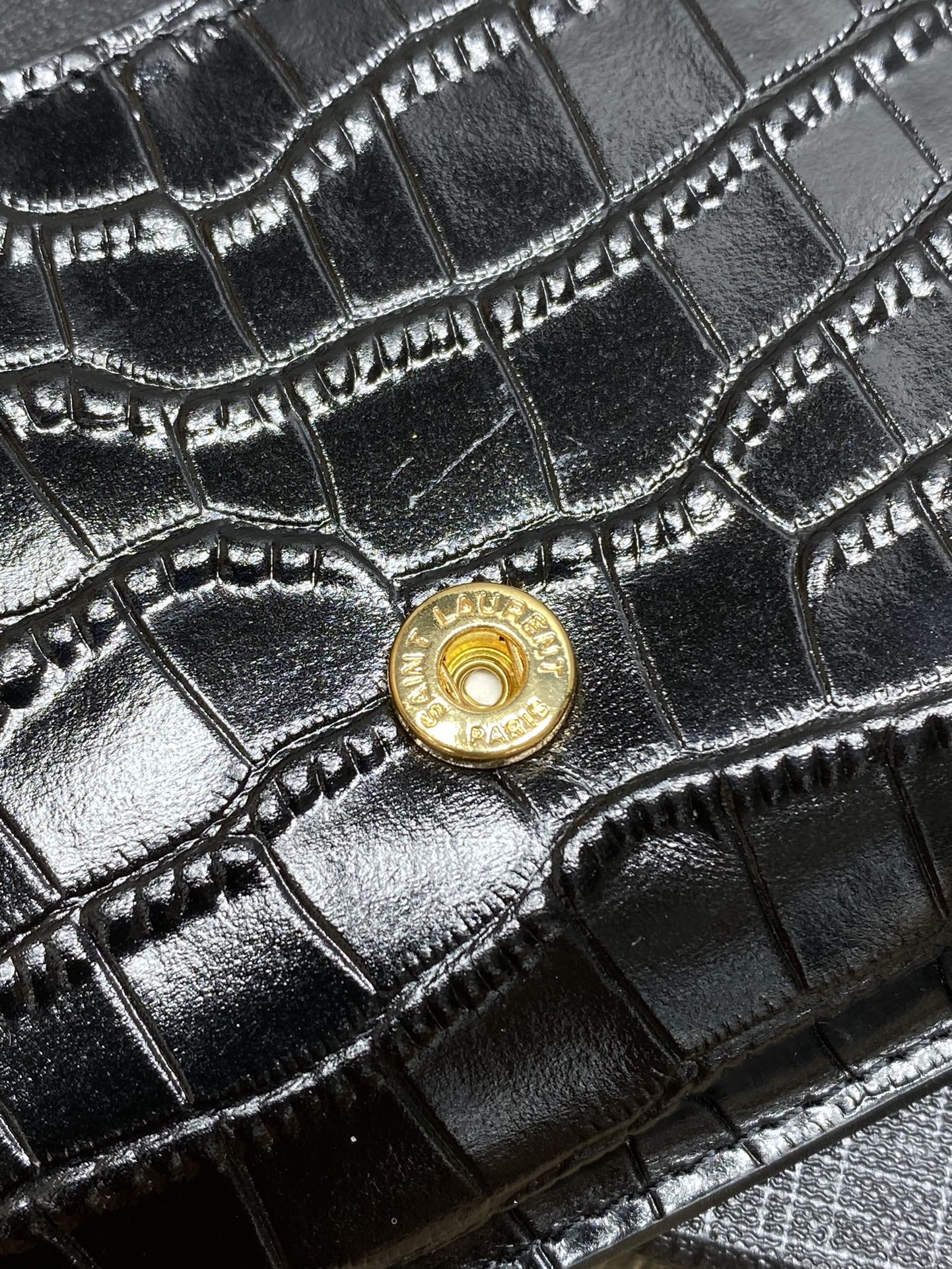 YSL Croc Embossed Leather Chain Crossbody Bag