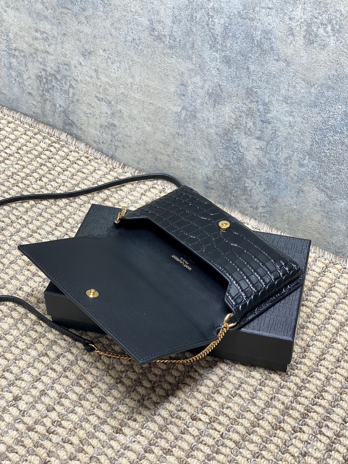 YSL Croc Embossed Leather Chain Crossbody Bag
