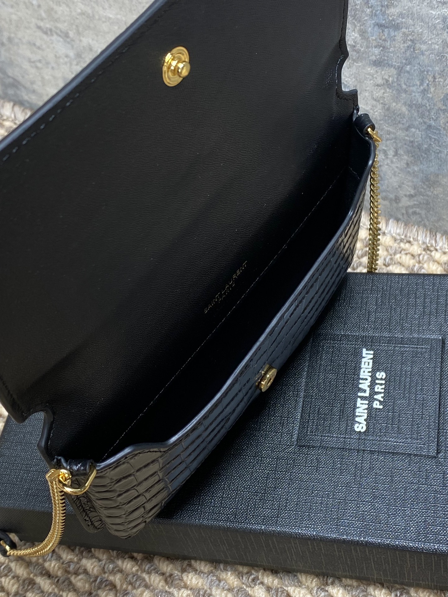 YSL Croc Embossed Leather Chain Crossbody Bag