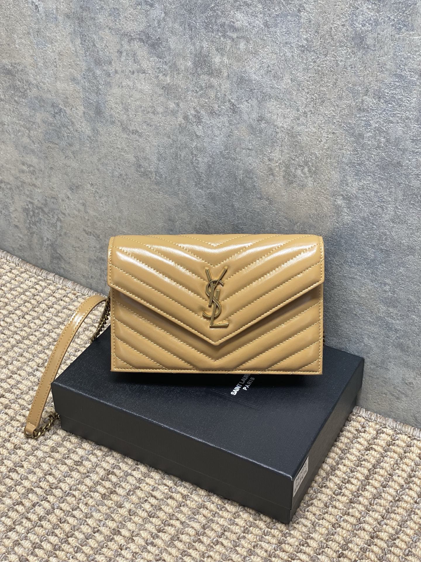 YSL Style Beige Leather Chain Bag Lookbook Reference image 2