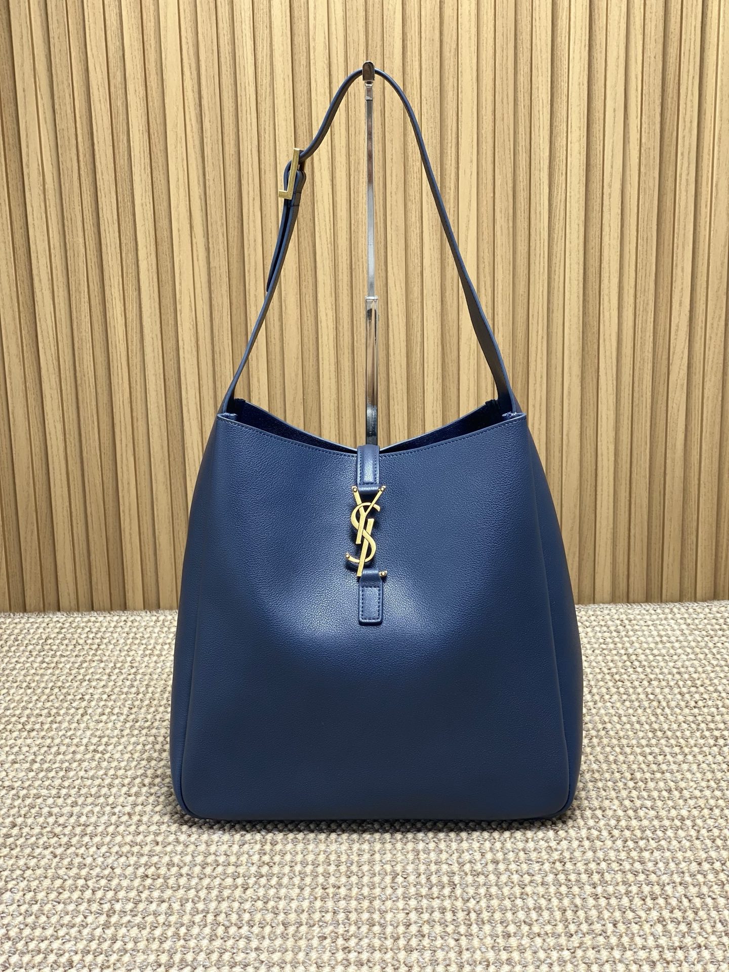 Yves Saint Laurent Blue Leather Shoulder Bag with Gold Logo, 30x31x13cm
