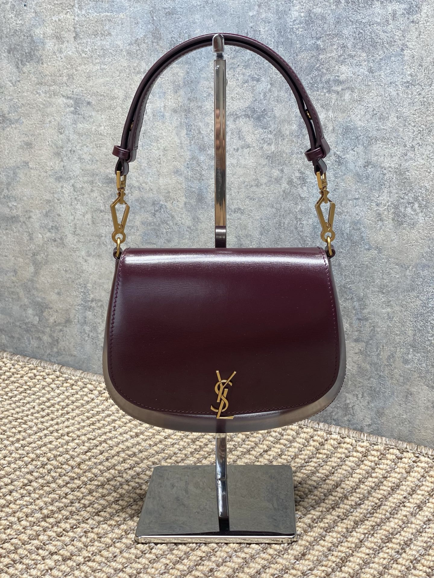 Yves Saint Laurent Saddle Bag in Burgundy Leather with Adjustable Strap