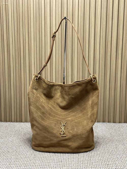 Yves Saint Laurent Caramel Suede Shoulder Bag with Cassandre Logo 1 Yves Saint Laurent Caramel Suede Shoulder Bag with Cassandre Logo