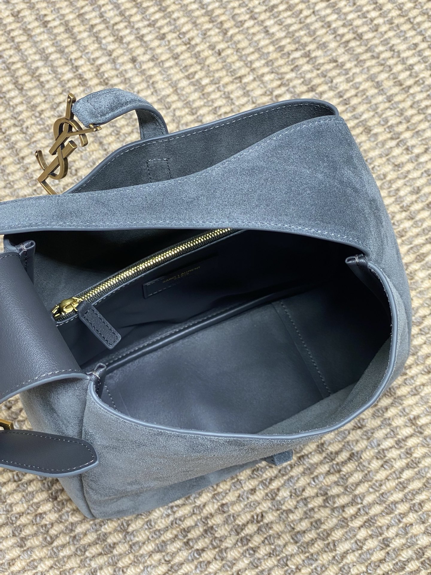 Yves Saint Laurent Gray Suede Leather Shoulder Bag with Gold Hardware 10 i1759129701288 8942 0 8