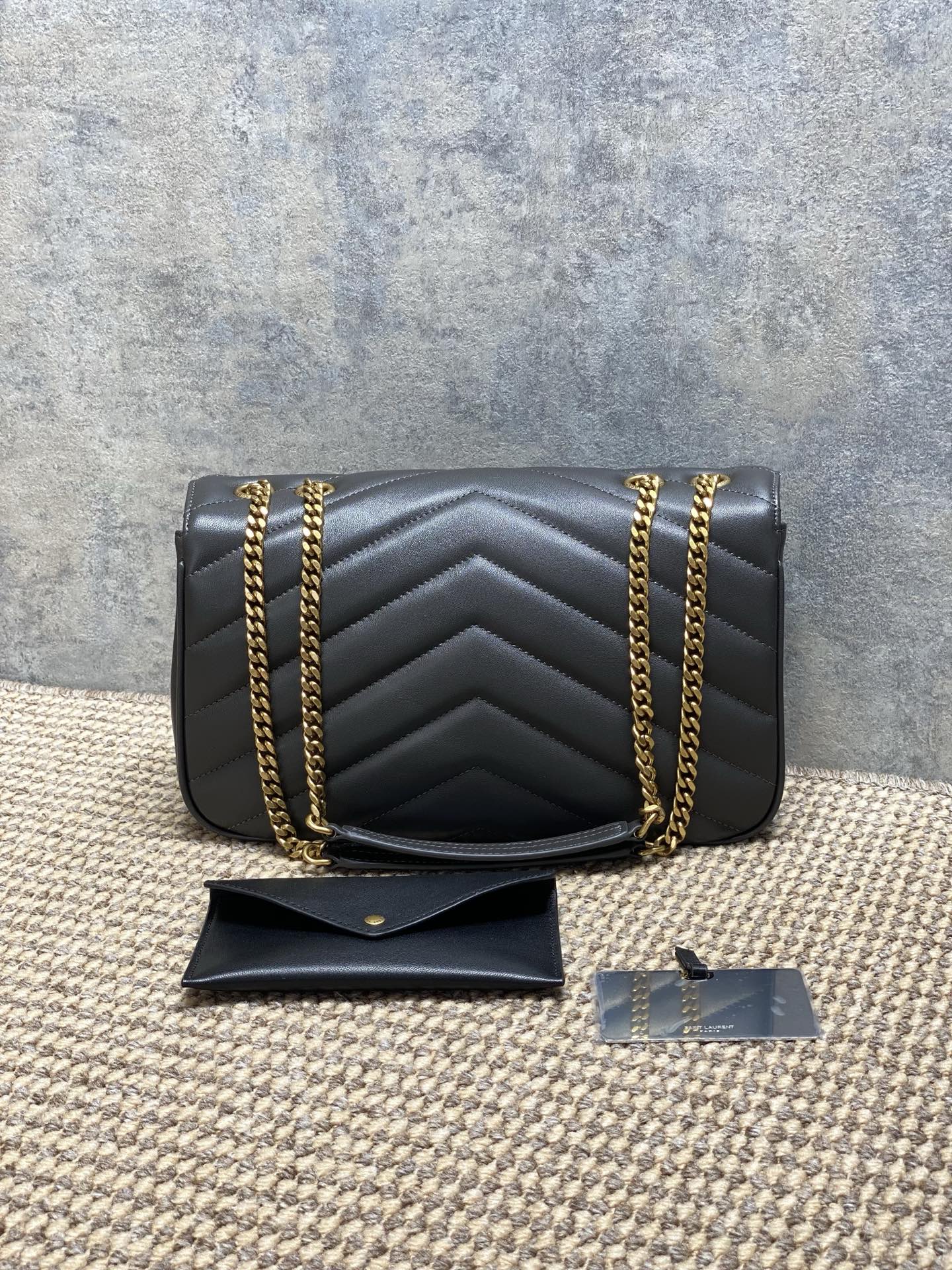 YSL Style Grey Leather Card Holder Lookbook Reference image 2