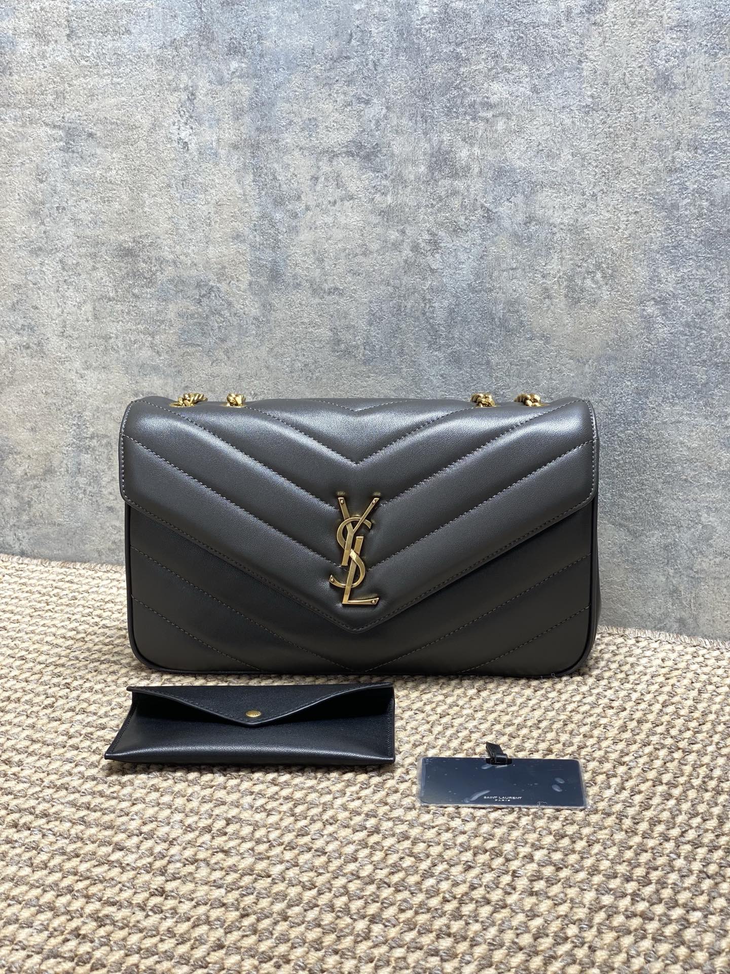 YSL Style Grey Leather Card Holder Lookbook Reference image 1