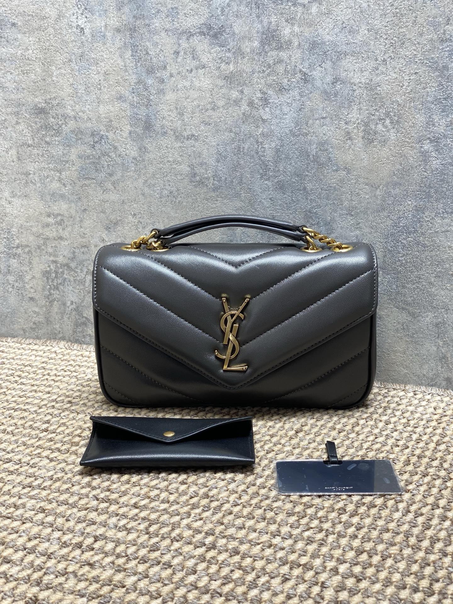 YSL Style Grey Leather Card Holder Lookbook Reference image 1