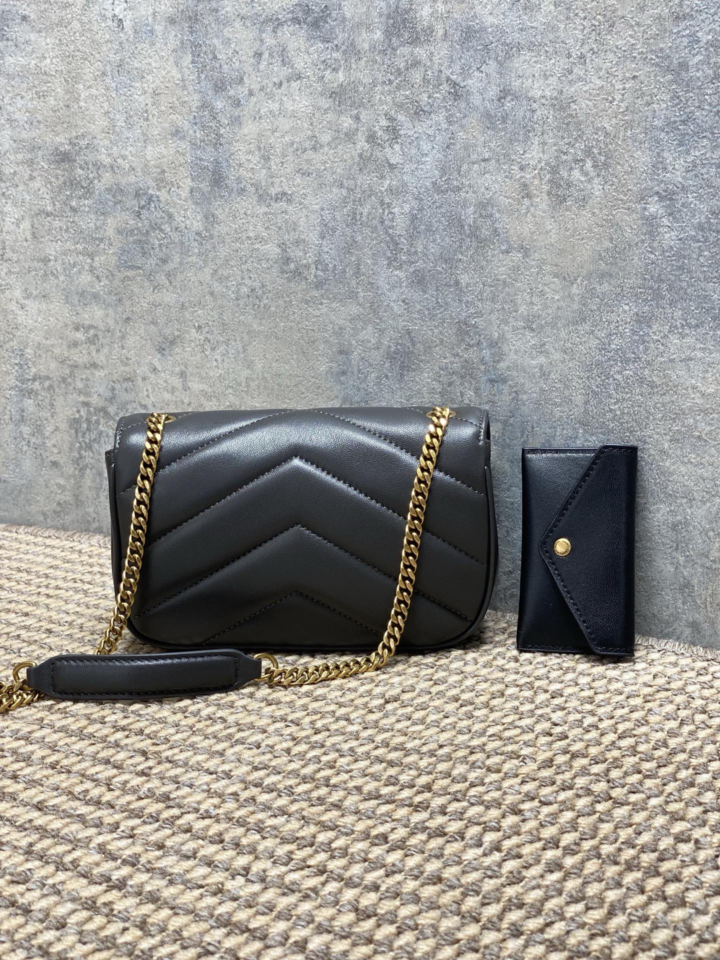 YSL Style Grey Leather Card Holder Lookbook Reference image 2