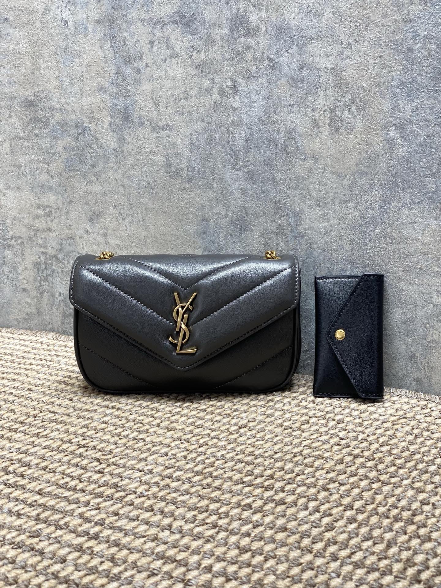 YSL Style Grey Leather Card Holder Lookbook Reference image 1
