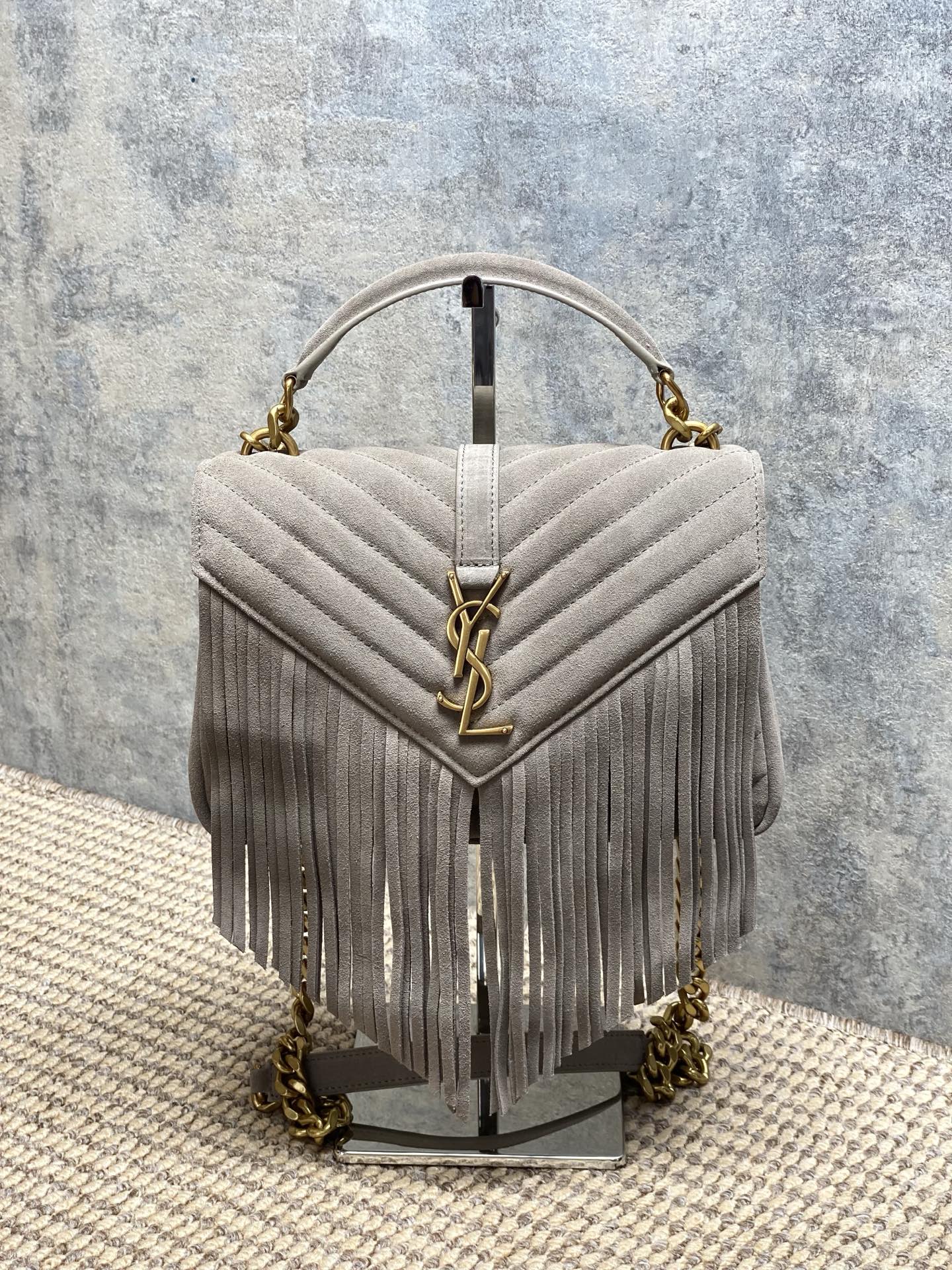 YSL Style Grey Leather Messenger Bag Lookbook Reference image 1