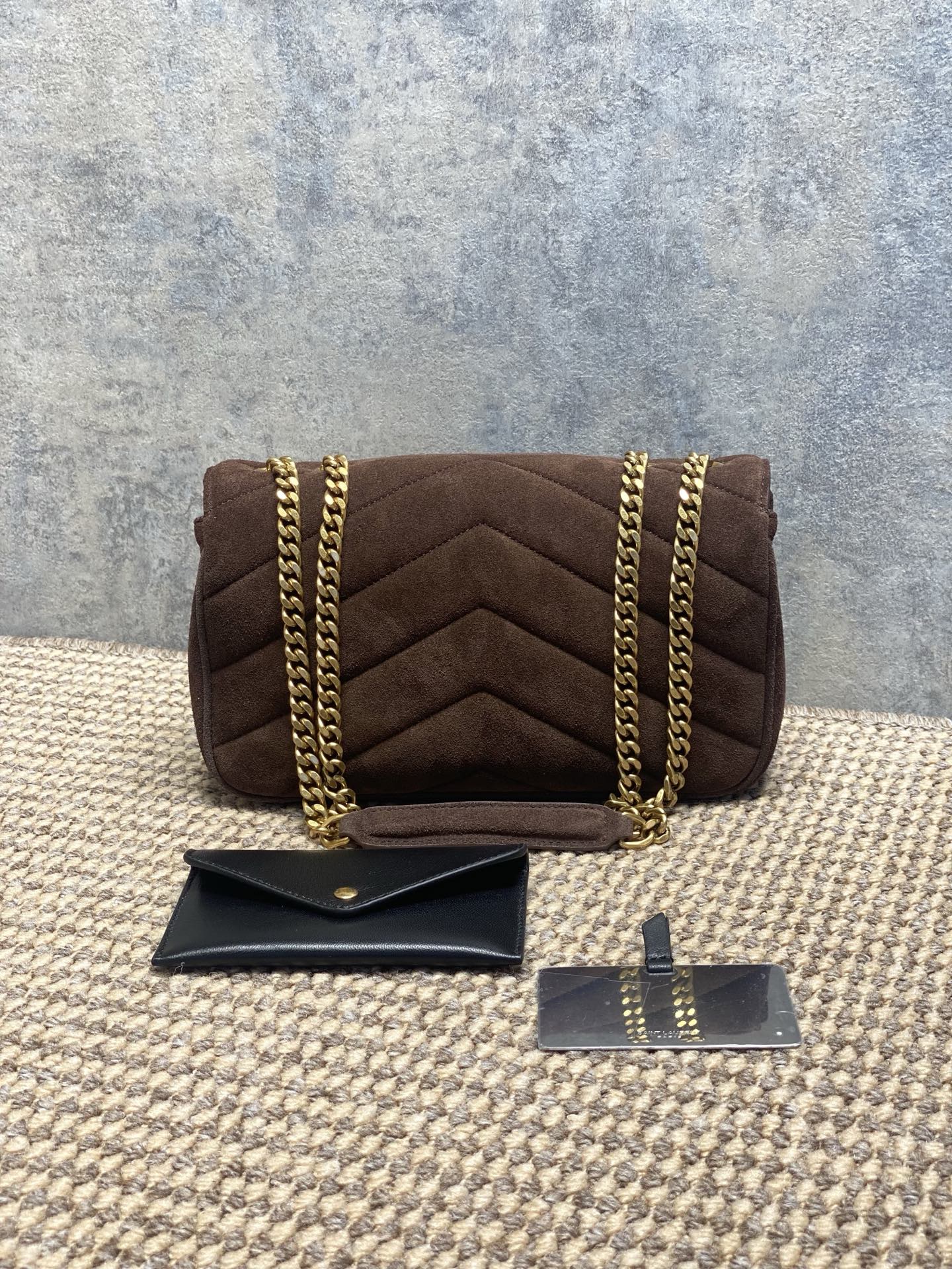 YSL Style Brown Leather Card Holder Lookbook Reference image 2