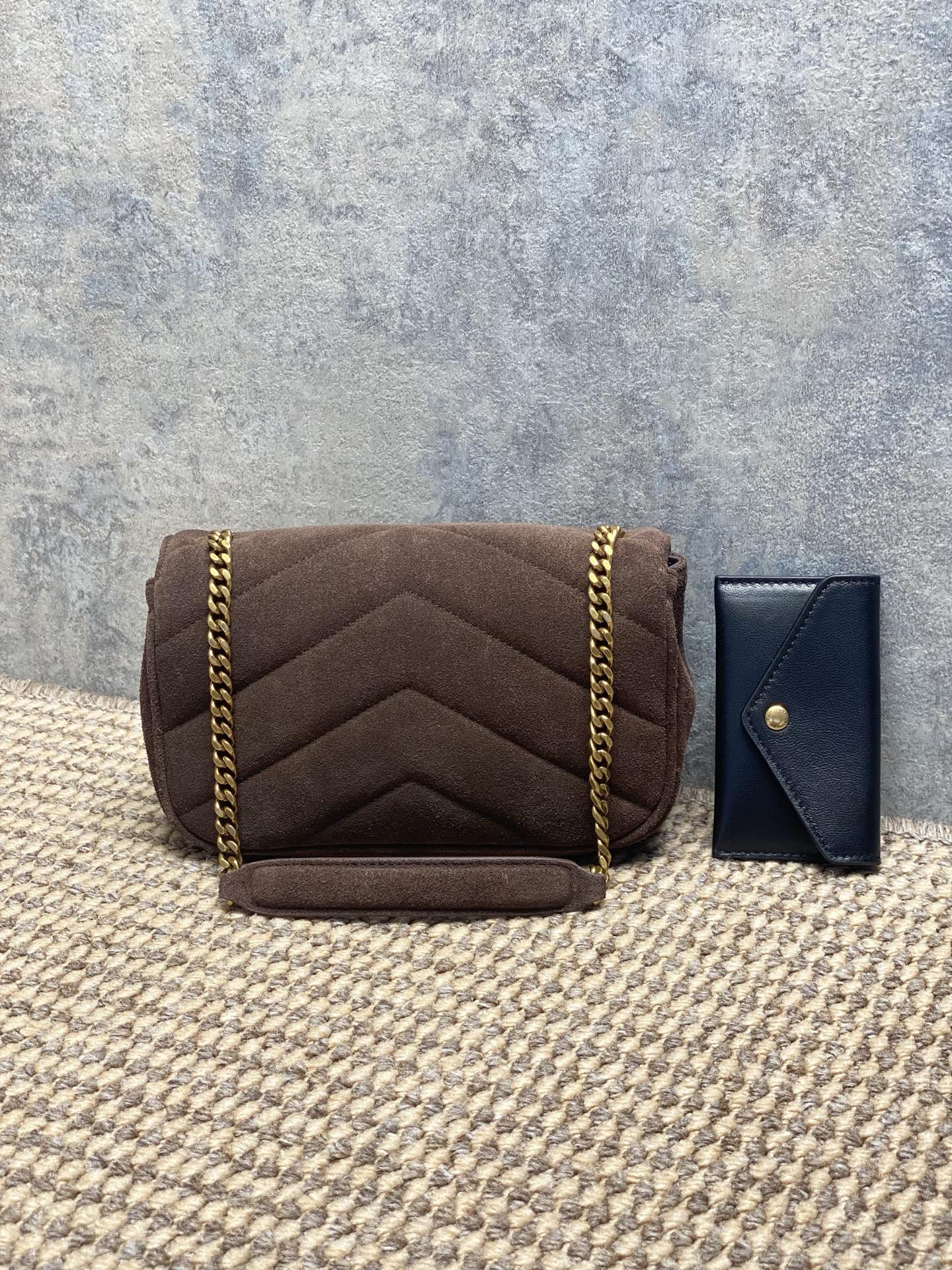 YSL Style Brown Leather Card Holder Lookbook Reference image 2