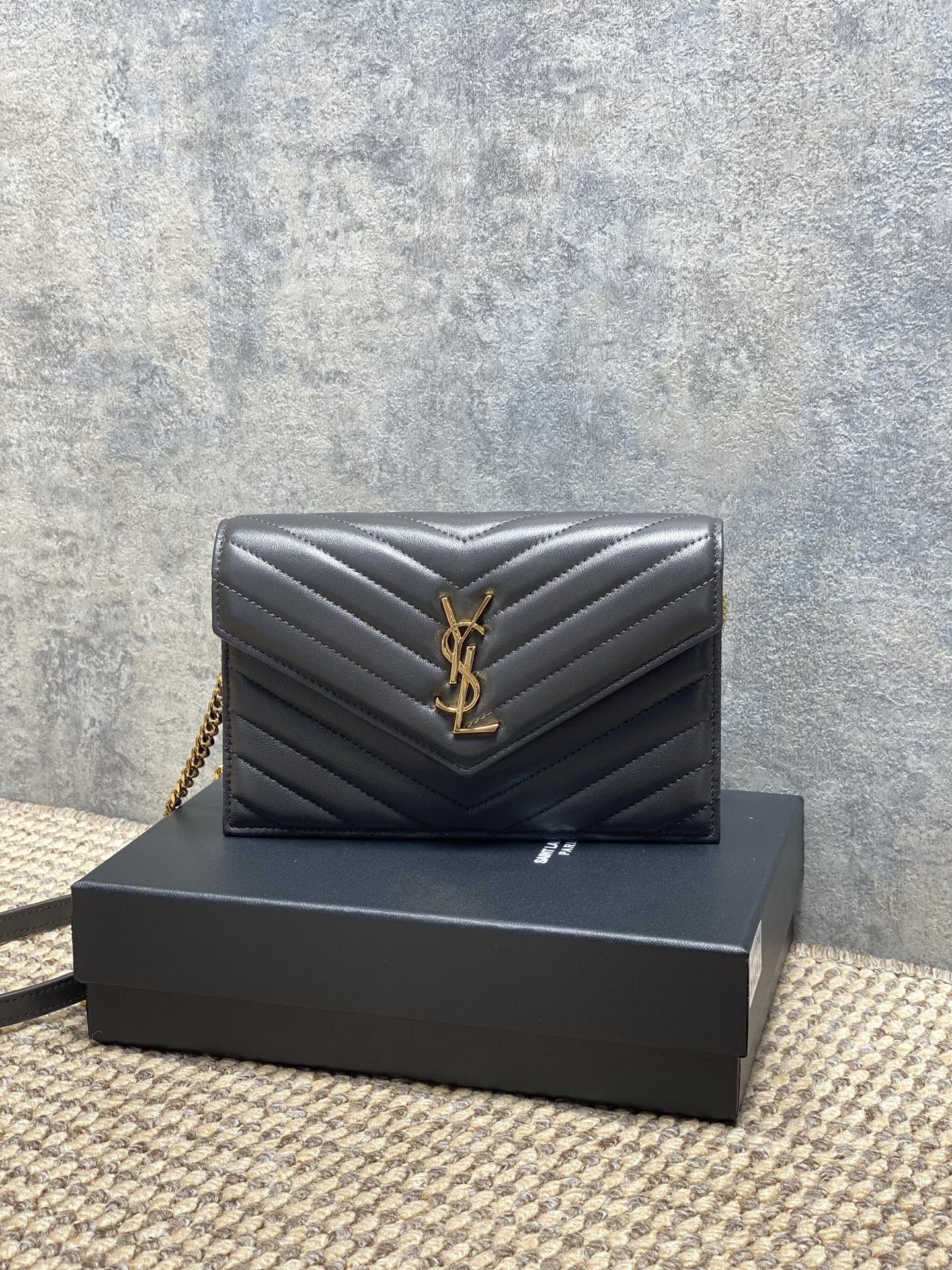YSL Style Grey Leather Chain Bag Lookbook Reference image 1