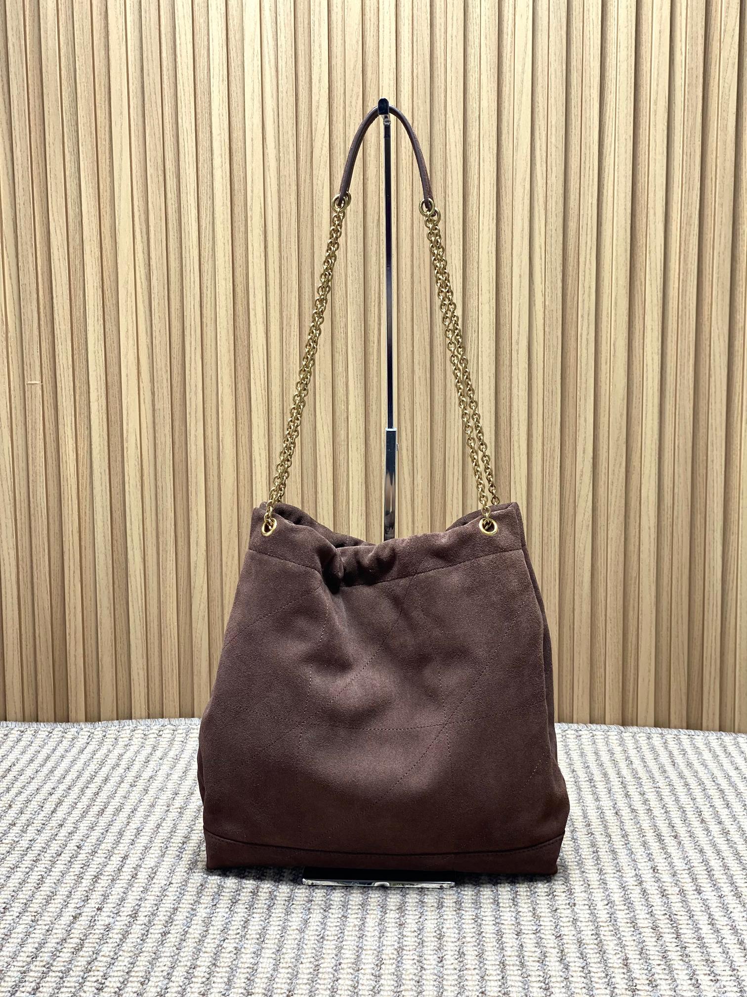 YSL Suede Drawstring Chain Bucket Bag