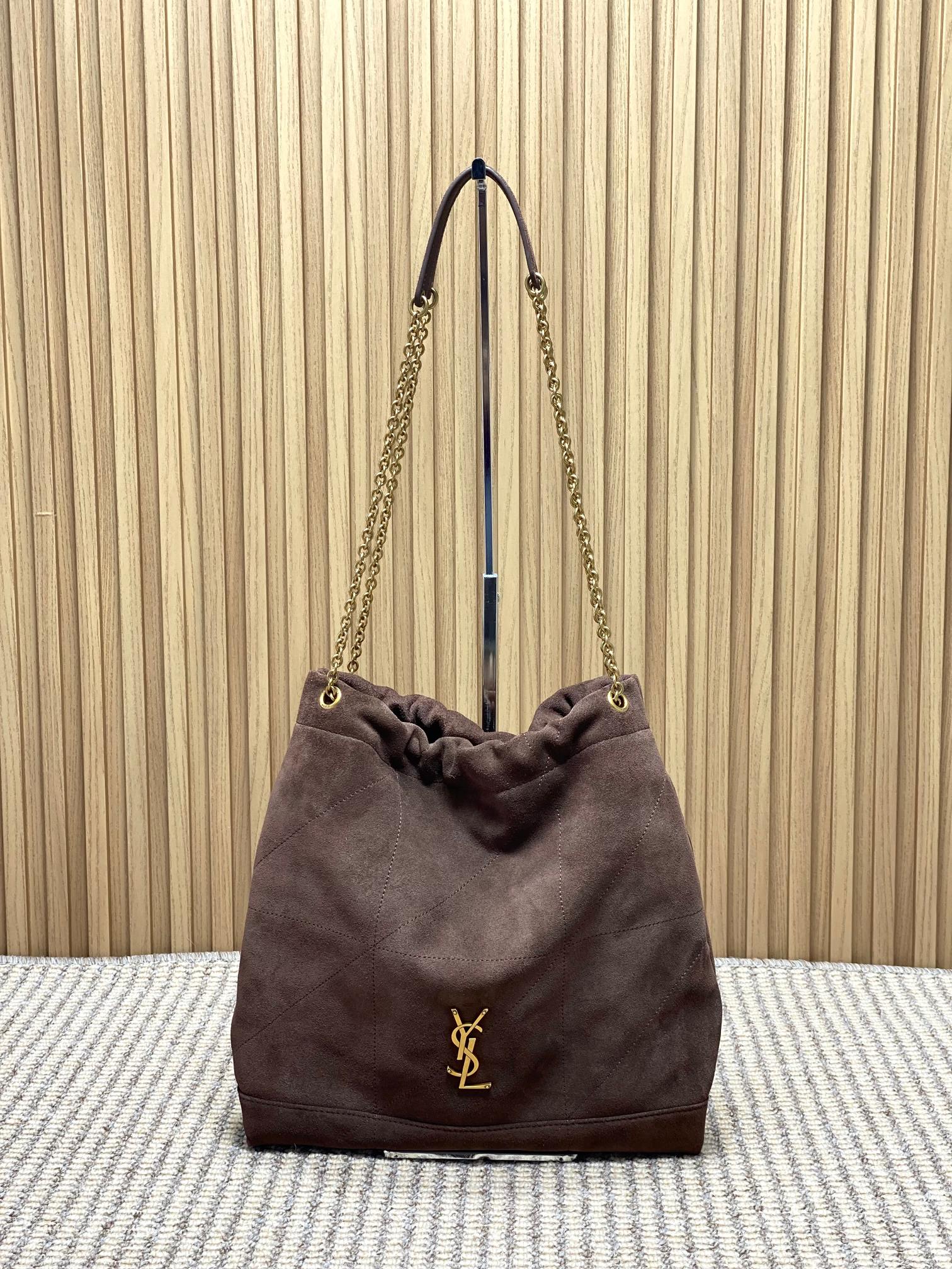 YSL Suede Drawstring Chain Bucket Bag