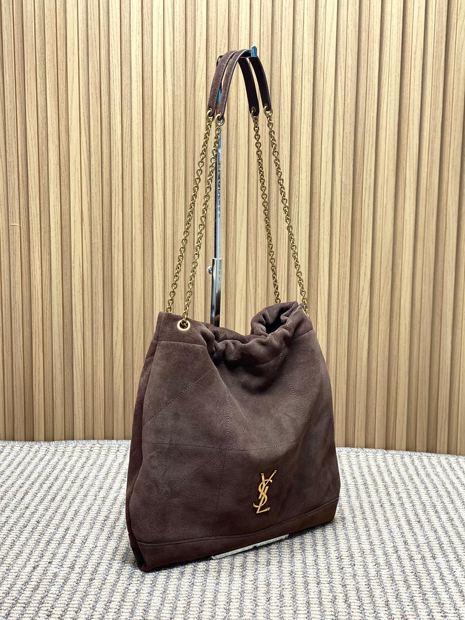YSL Suede Drawstring Chain Bucket Bag