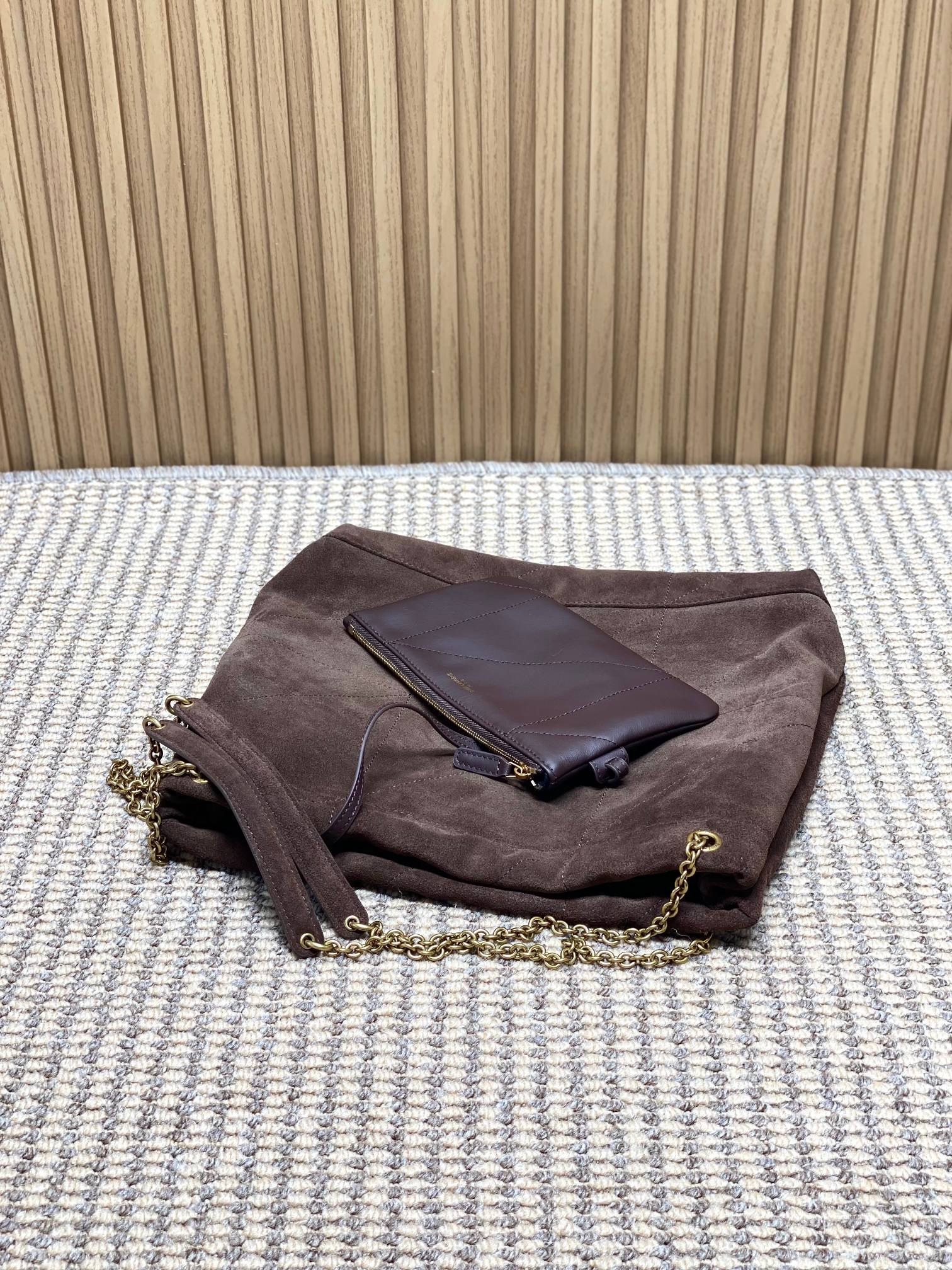 YSL Suede Drawstring Chain Bucket Bag