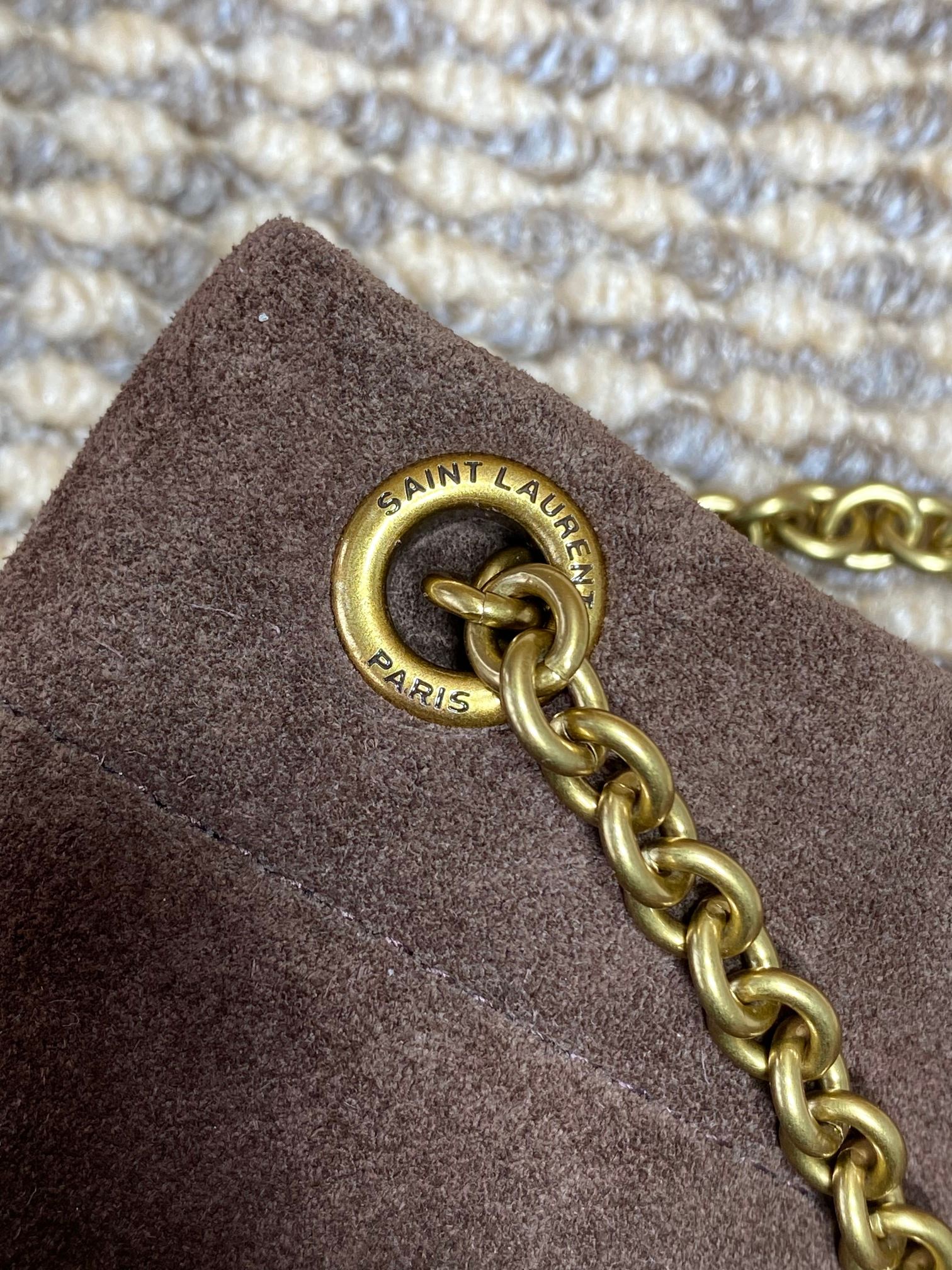 YSL Suede Drawstring Chain Bucket Bag