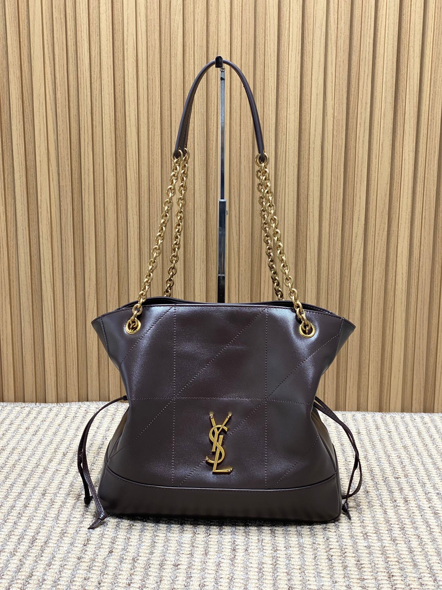 YSL Style Brown Leather Chain Bag Lookbook Reference image 1