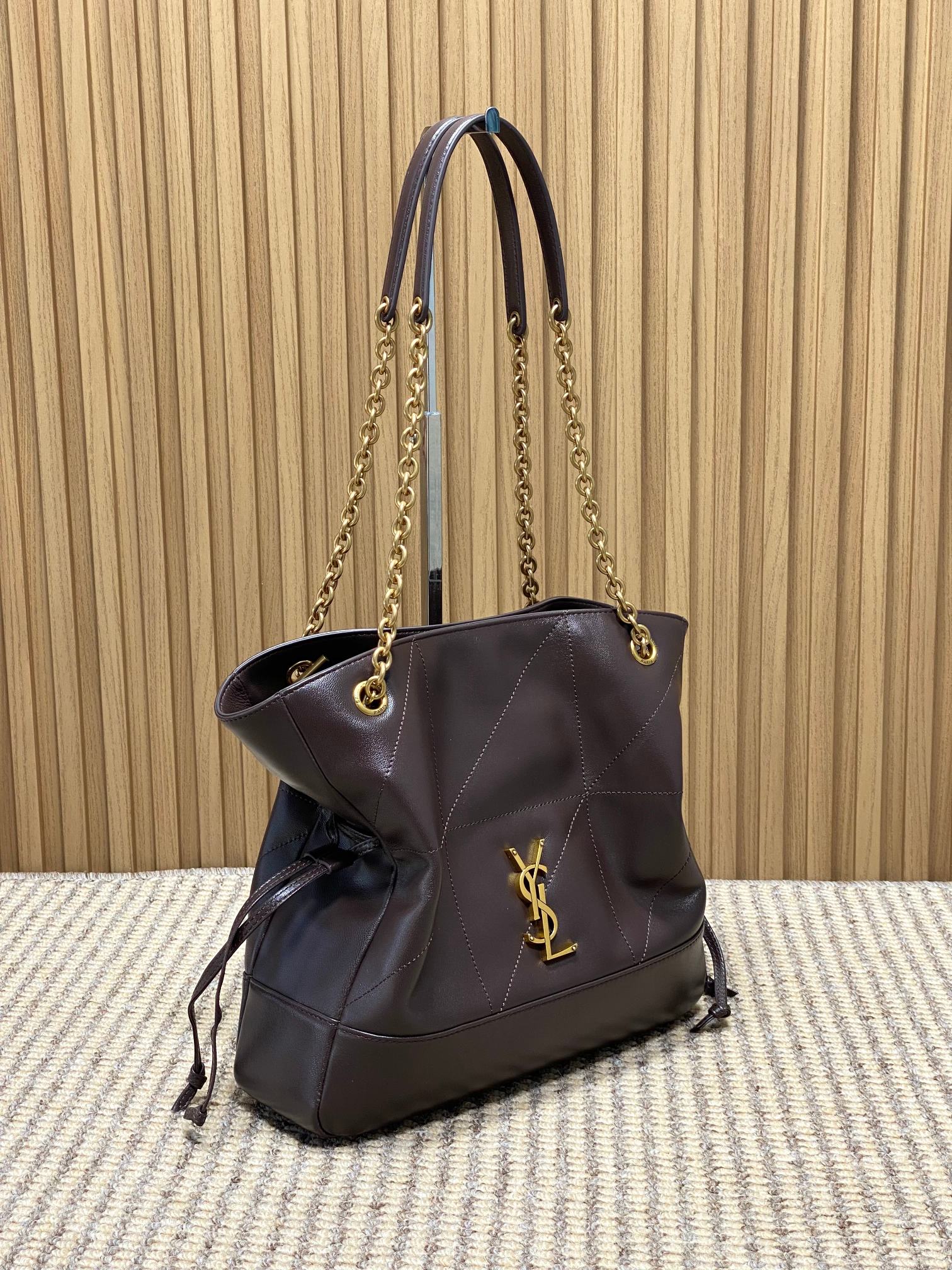 YSL Style Brown Leather Chain Bag Lookbook Reference image 2