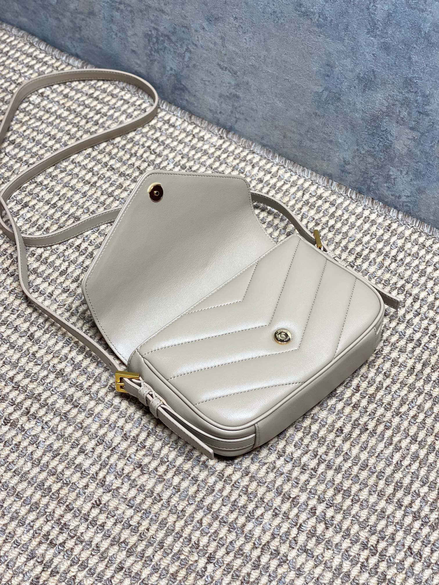 YSL V-Quilted Leather Flap Crossbody Bag