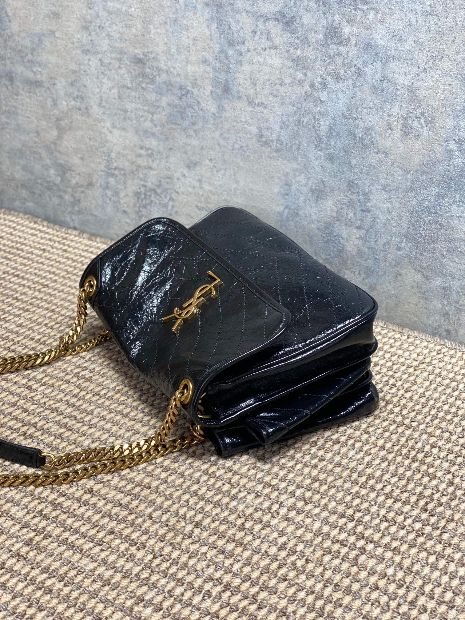 YSL Crinkled Leather Quilted Flap Chain Bag
