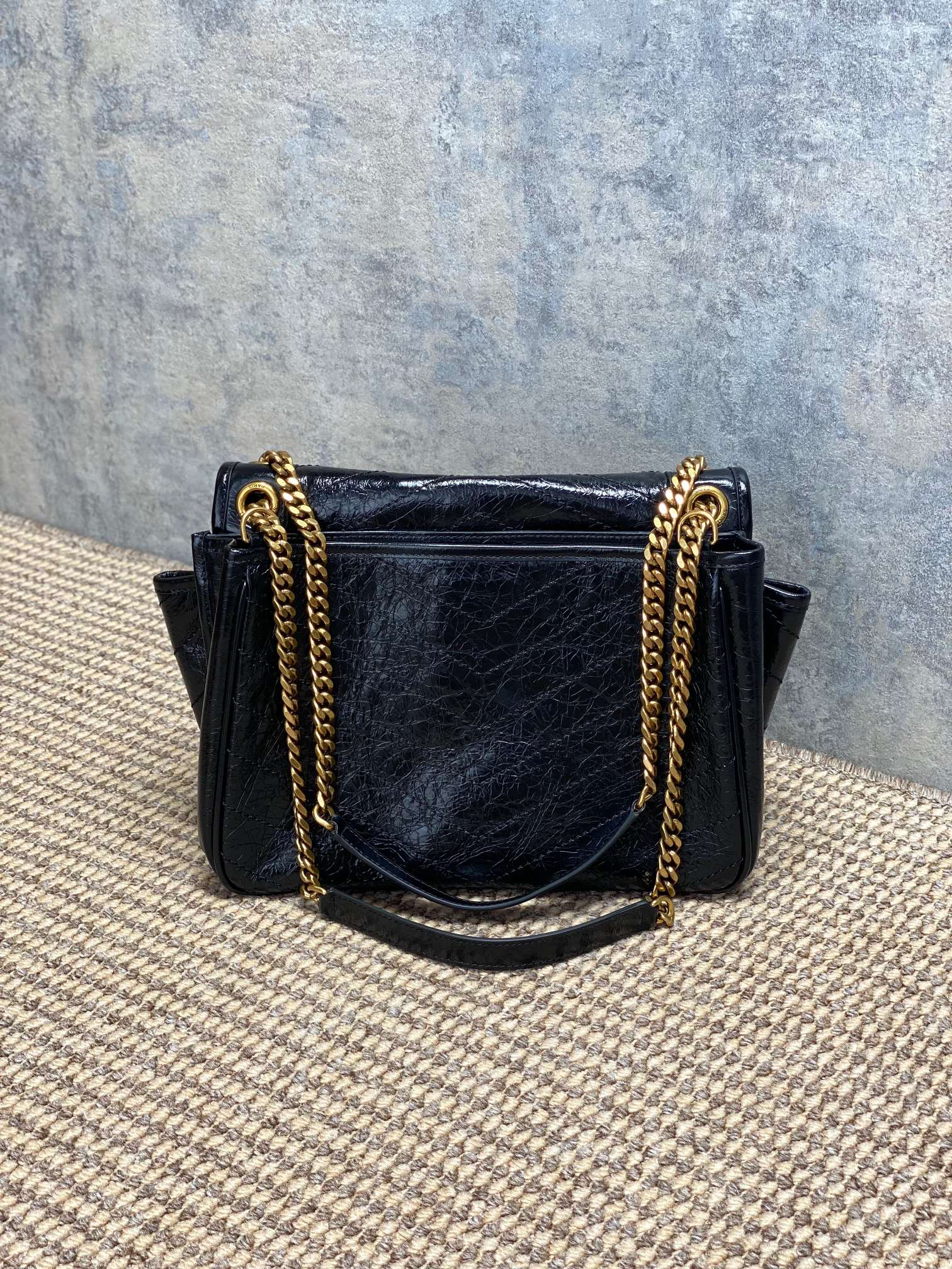 YSL Crinkled Leather Quilted Flap Chain Bag