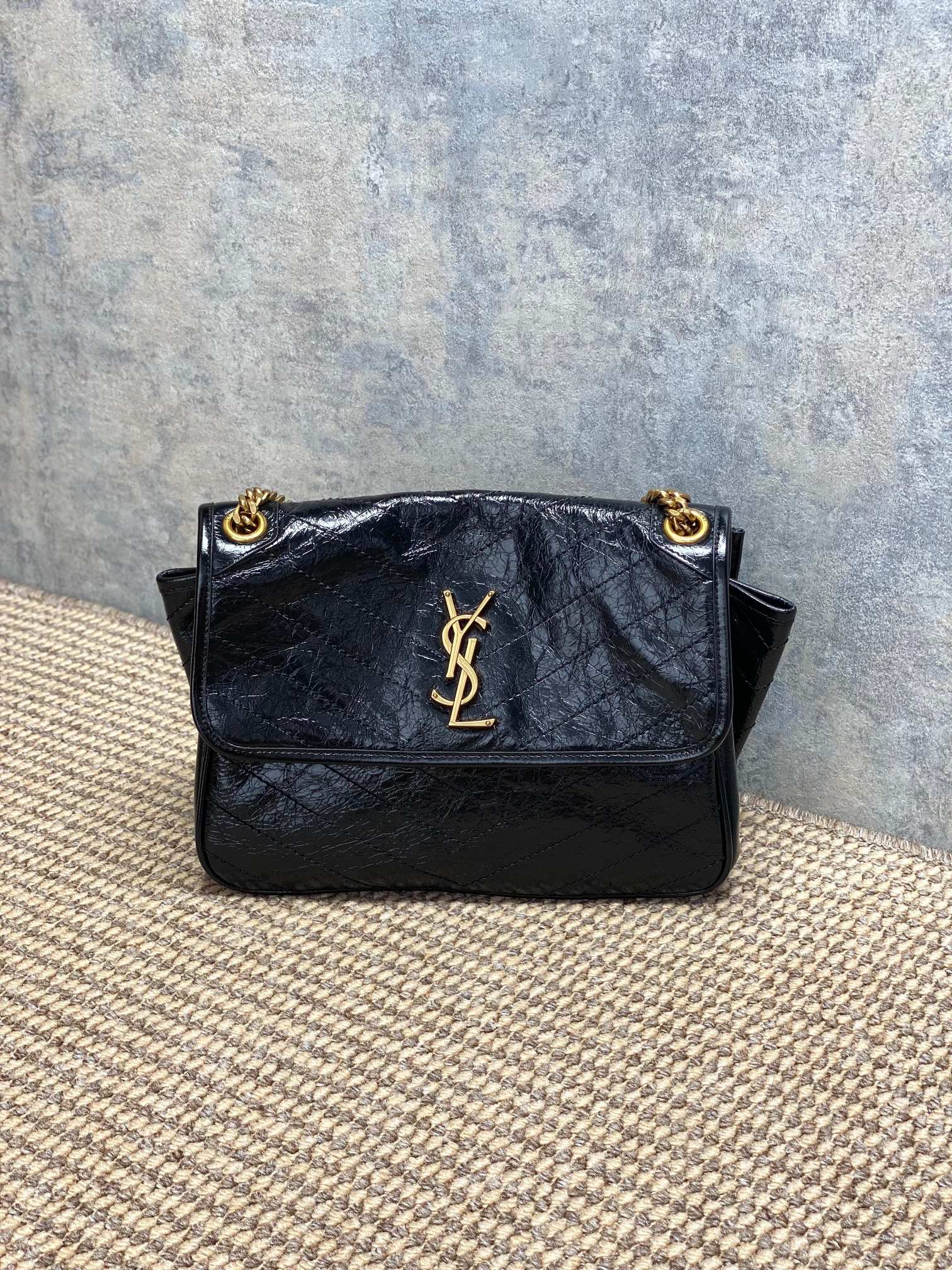 YSL Crinkled Leather Quilted Flap Chain Bag