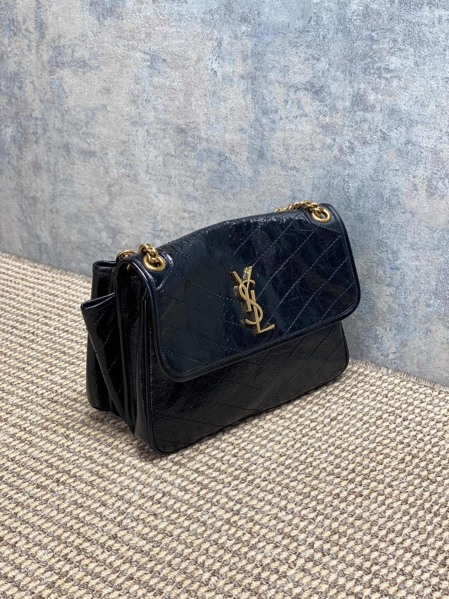 YSL Crinkled Leather Quilted Flap Chain Bag