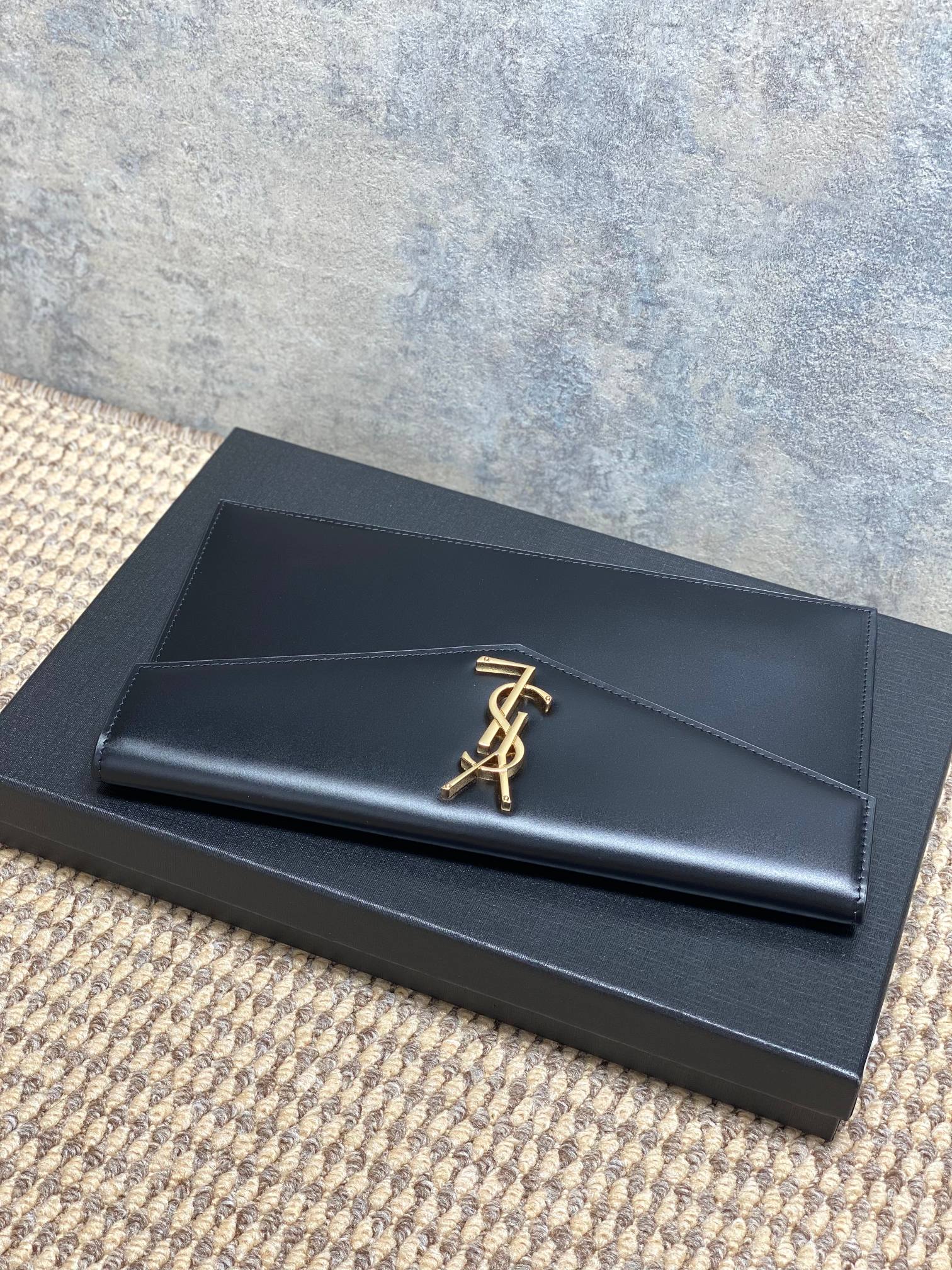 YSL Style Black Leather Clutch Bags detail image 4 from source 770844