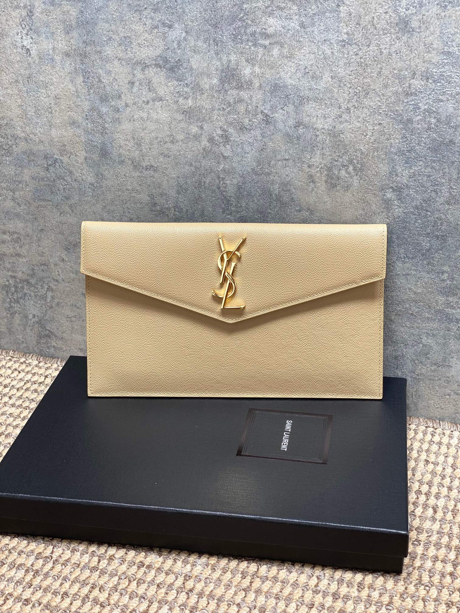 YSL Style Beige Leather Clutch Bags detail image 1 from source 770846