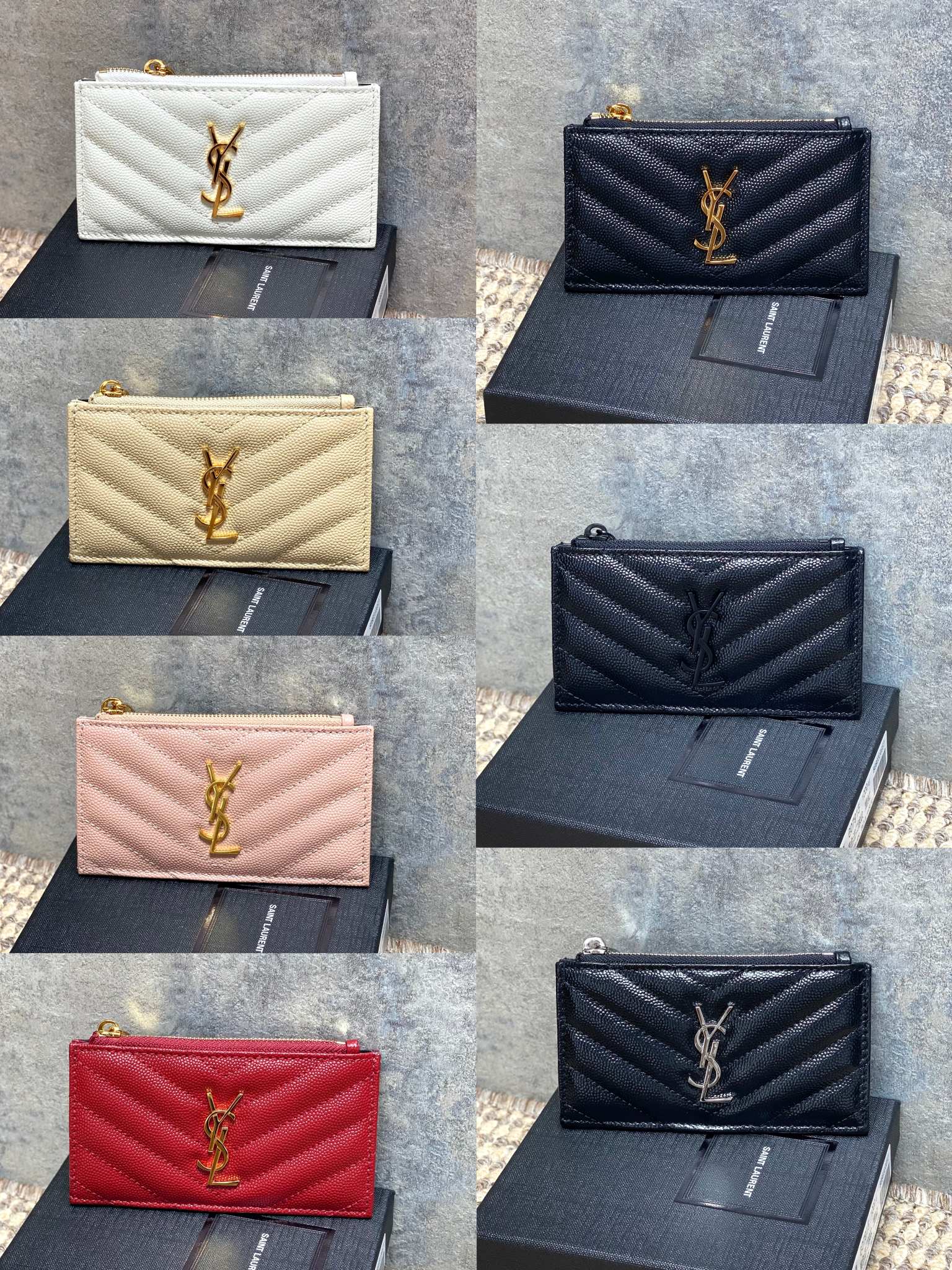 Saint Laurent Monogram Quilted Zip Card Holder